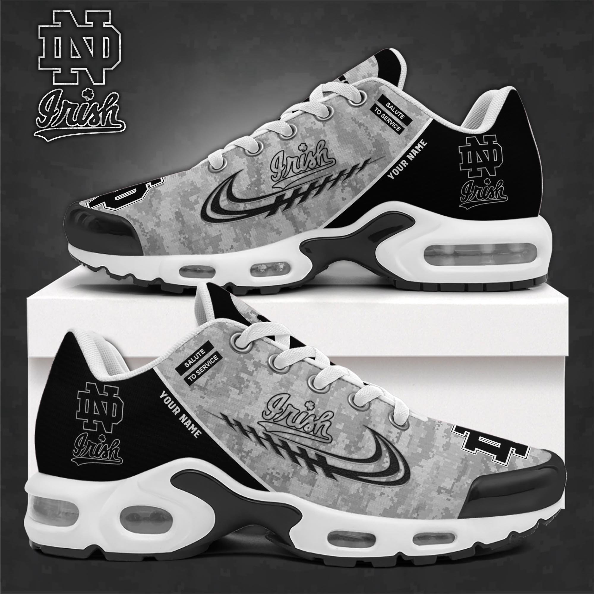 Notre Dame Fighting Irish TN Shoes 2025 Version Custom Name, Camouflage Shoes PH585