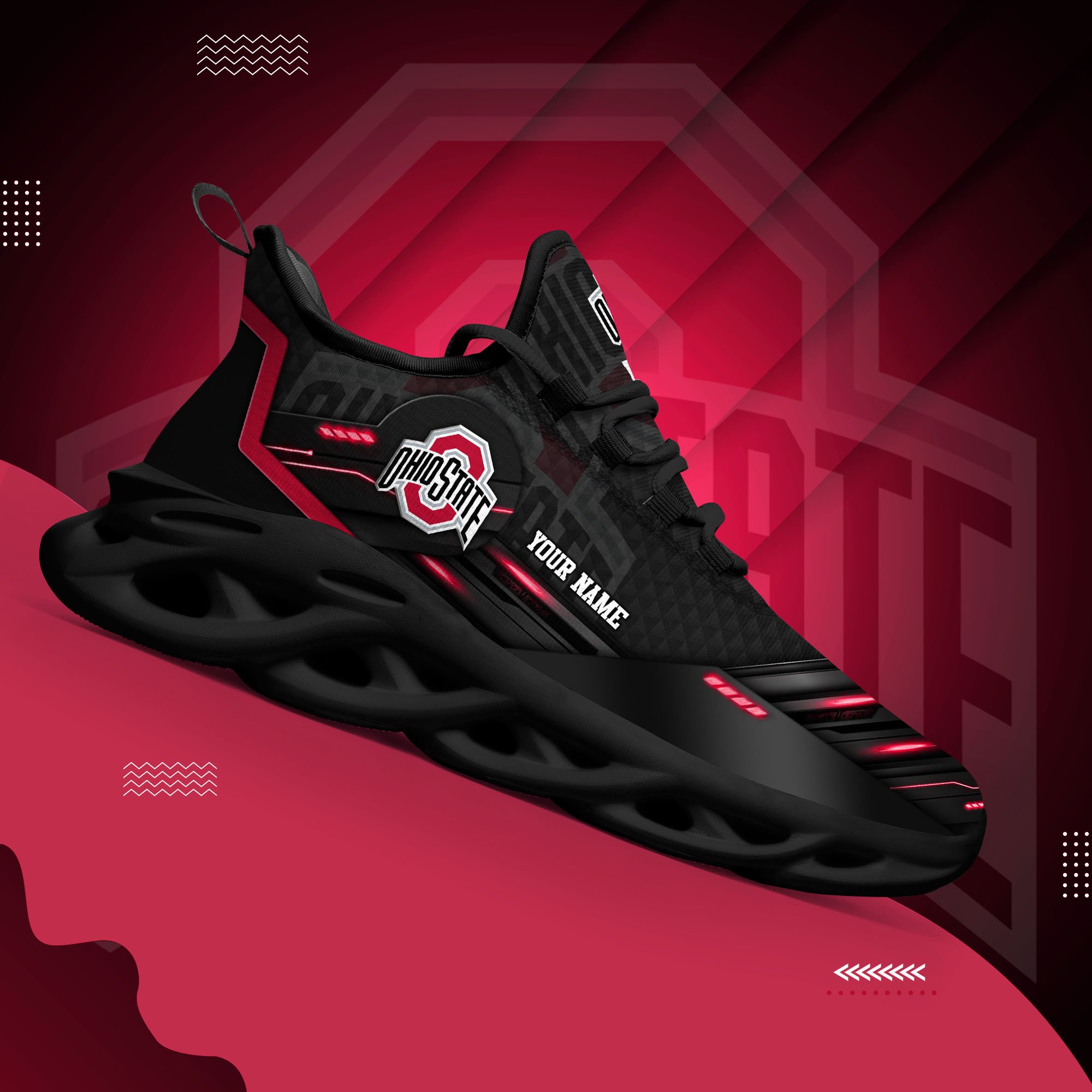 Ohio State Buckeyes Black Clunky Sneaker Custom Name, Max Soul Shoes, Sport Gifts For Fan