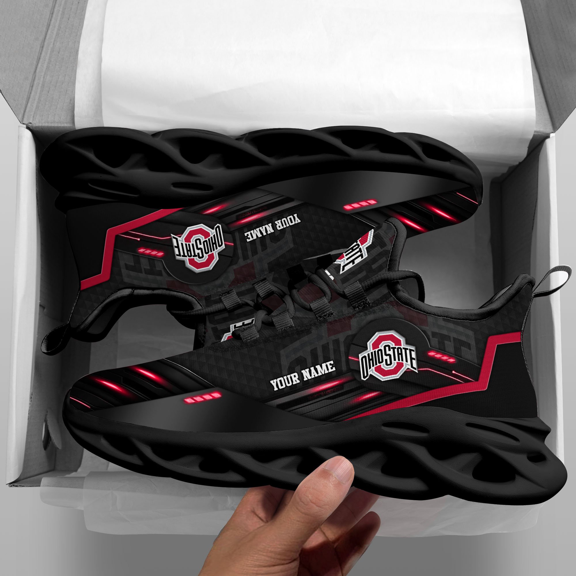 Ohio State Buckeyes Black Clunky Sneaker Custom Name, Max Soul Shoes, Sport Gifts For Fan