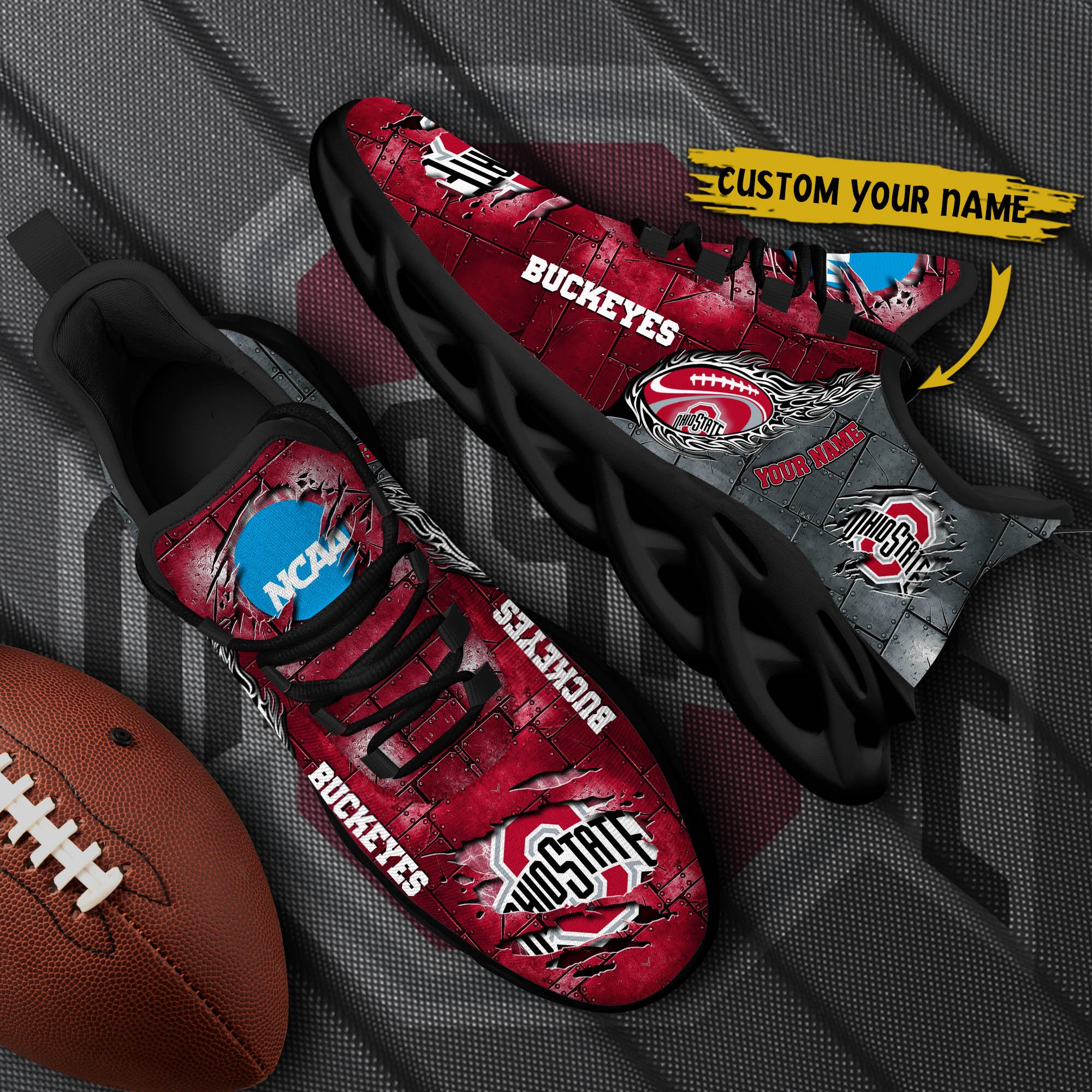 Ohio State Buckeyes Black Max Soul Shoes 2025 Versions, White Max Soul Shoes Custom Your Name PH879