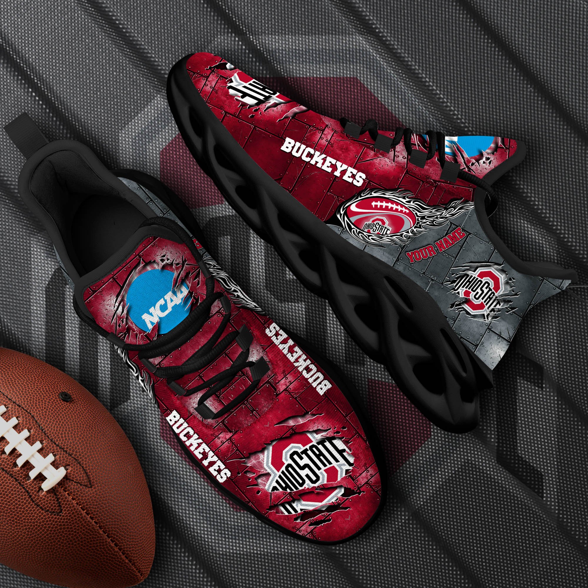 Ohio State Buckeyes Black Max Soul Shoes 2025 Versions, White Max Soul Shoes Custom Your Name PH879