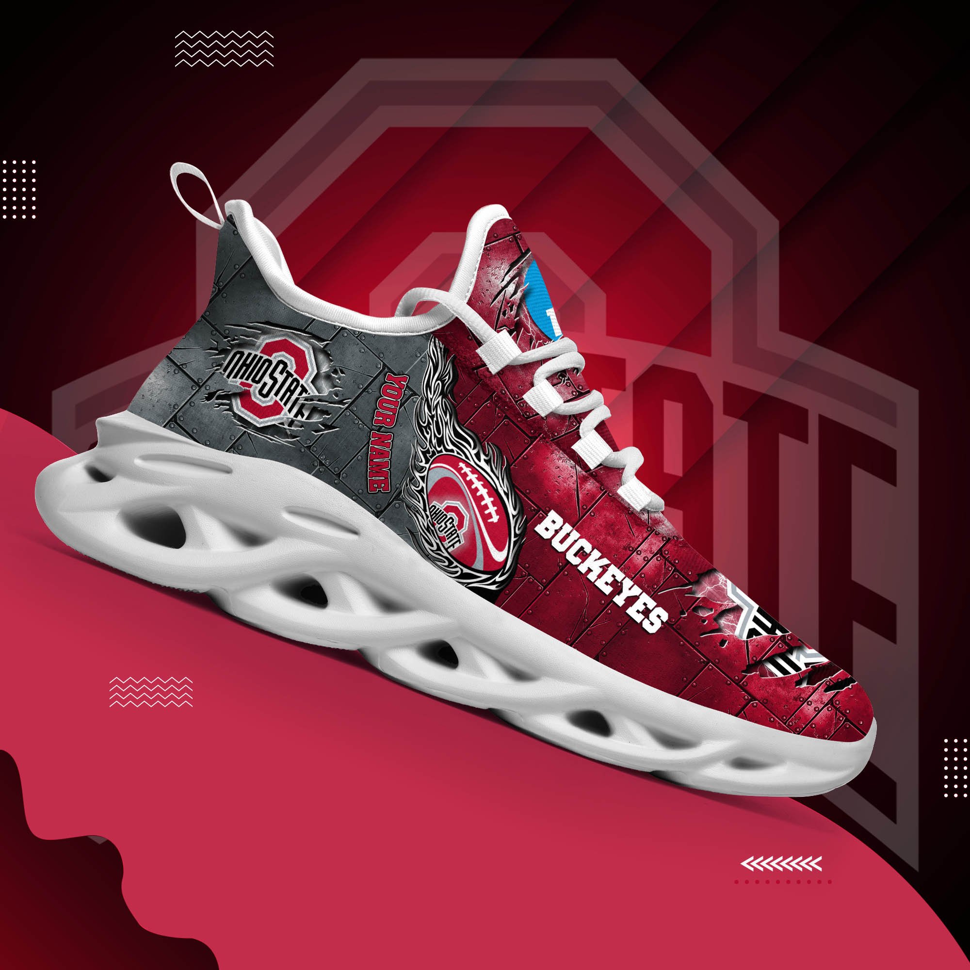 Ohio State Buckeyes Black Max Soul Shoes 2025 Versions, White Max Soul Shoes Custom Your Name PH879