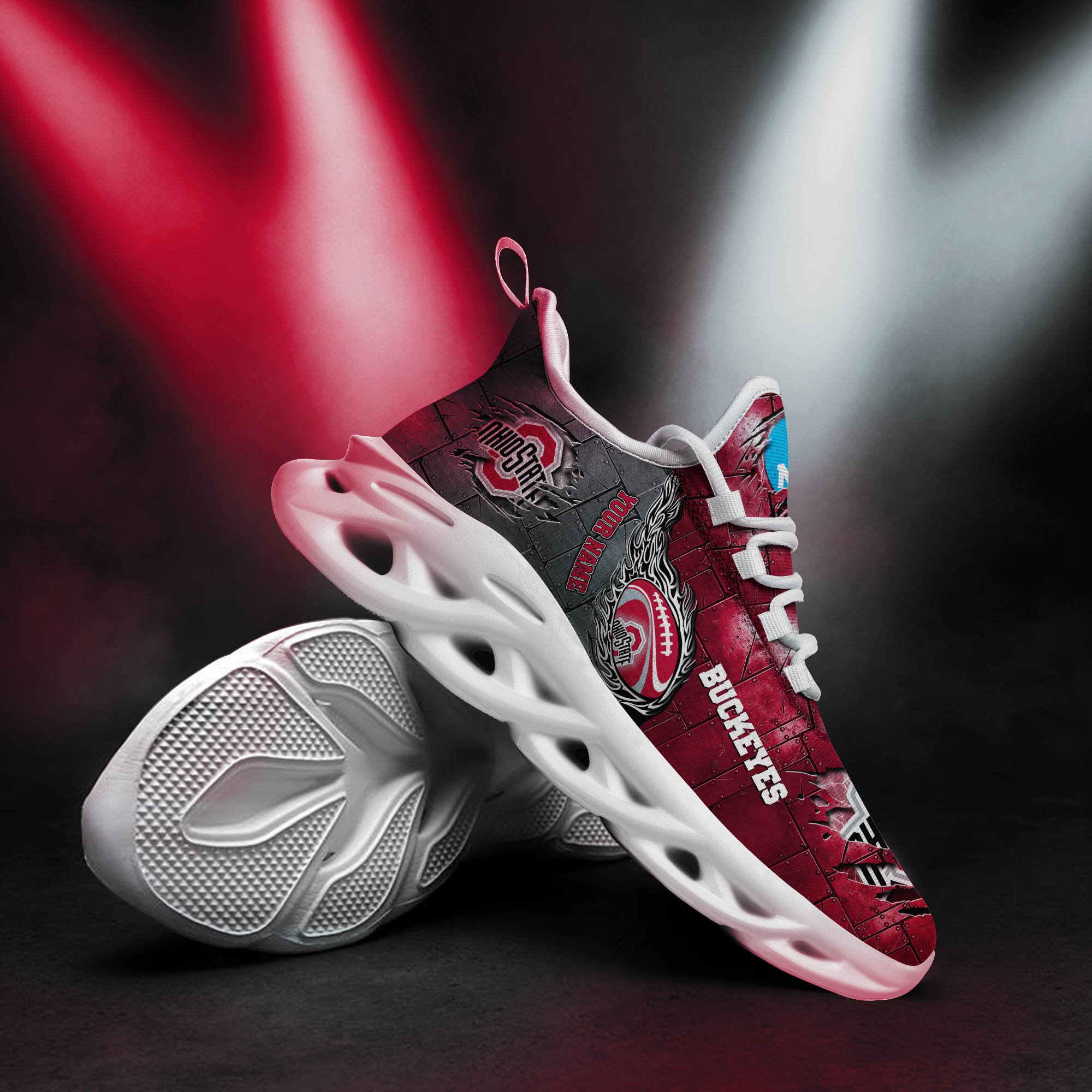 Ohio State Buckeyes Black Max Soul Shoes 2025 Versions, White Max Soul Shoes Custom Your Name PH879