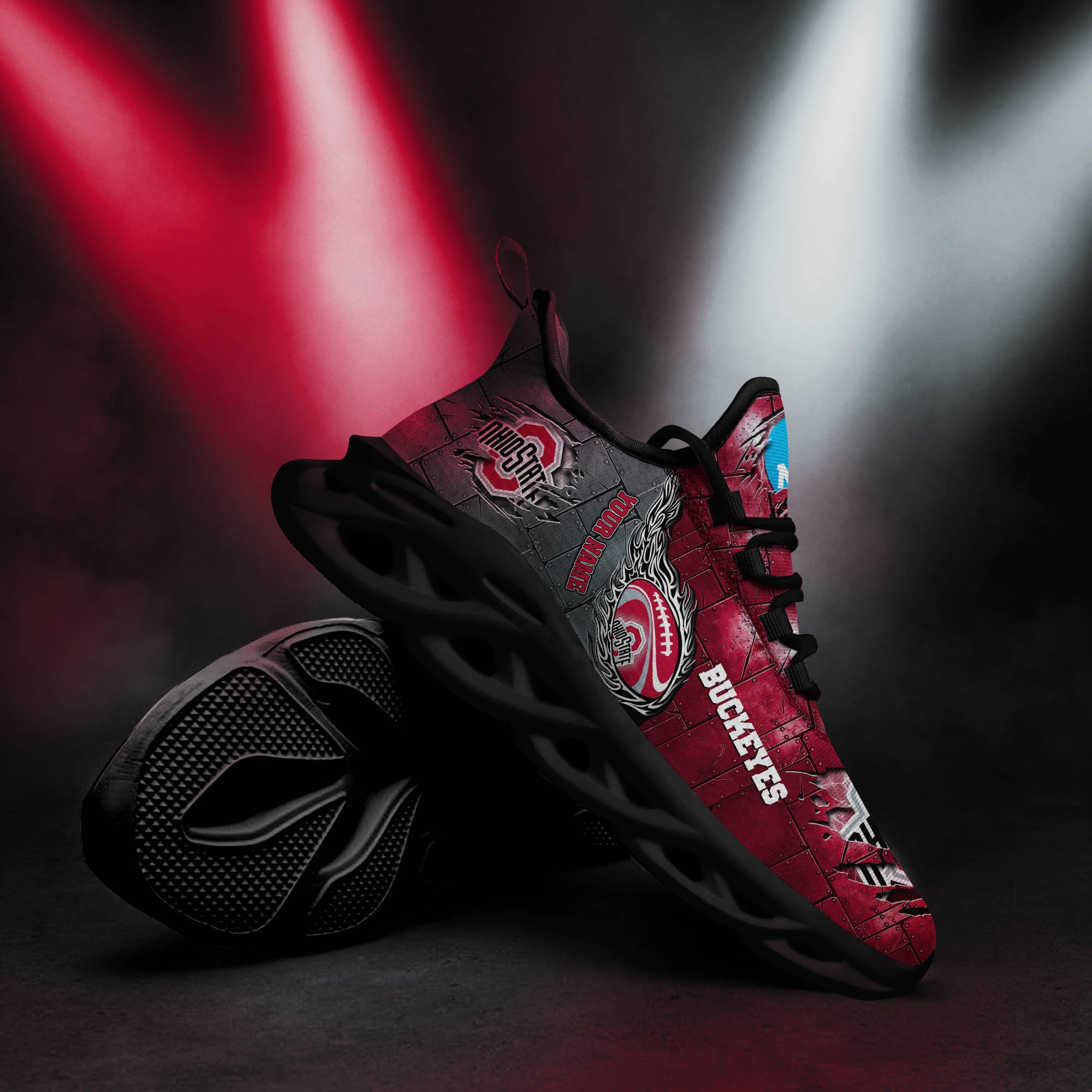 Ohio State Buckeyes Black Max Soul Shoes 2025 Versions, White Max Soul Shoes Custom Your Name PH879