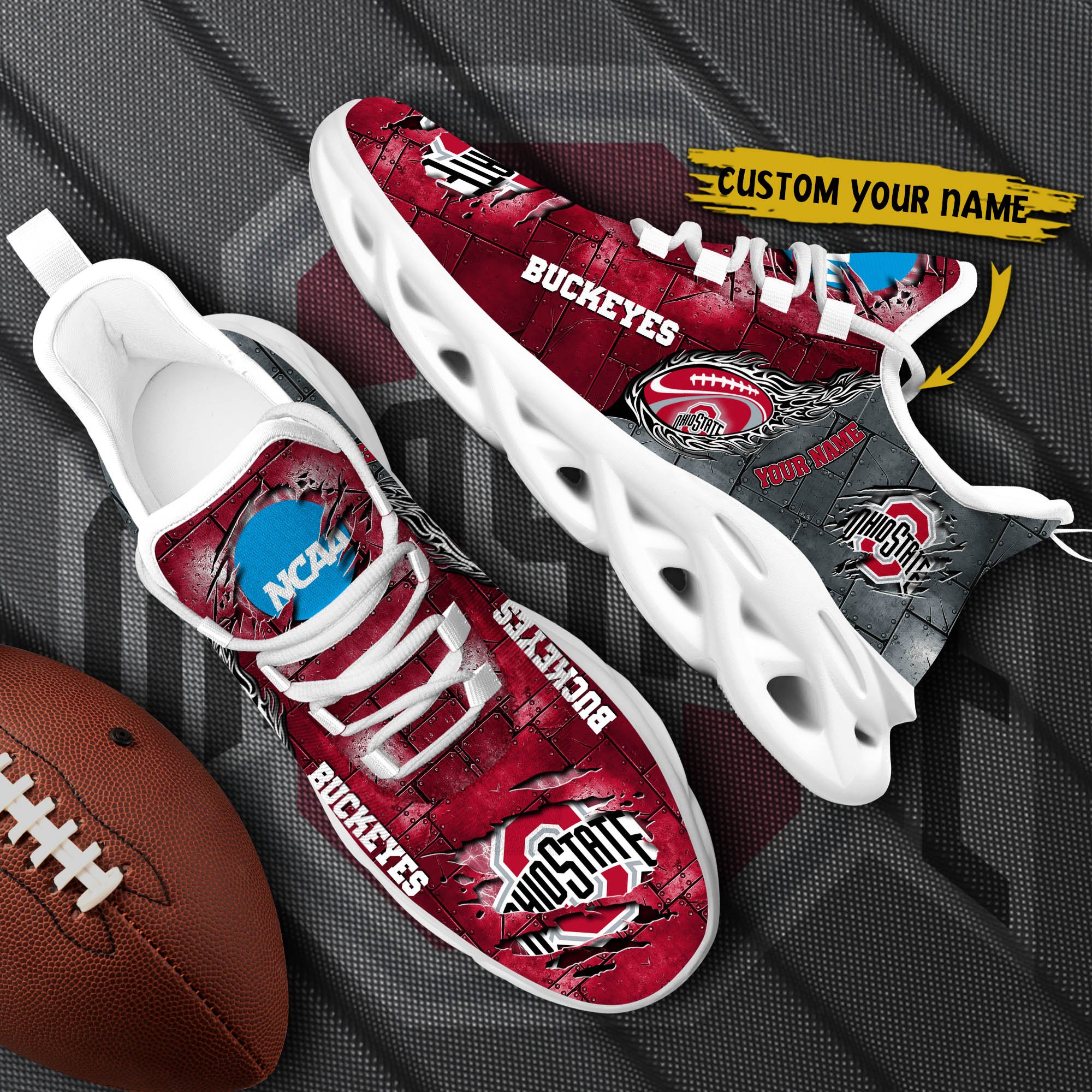 Ohio State Buckeyes Black Max Soul Shoes 2025 Versions, White Max Soul Shoes Custom Your Name PH879