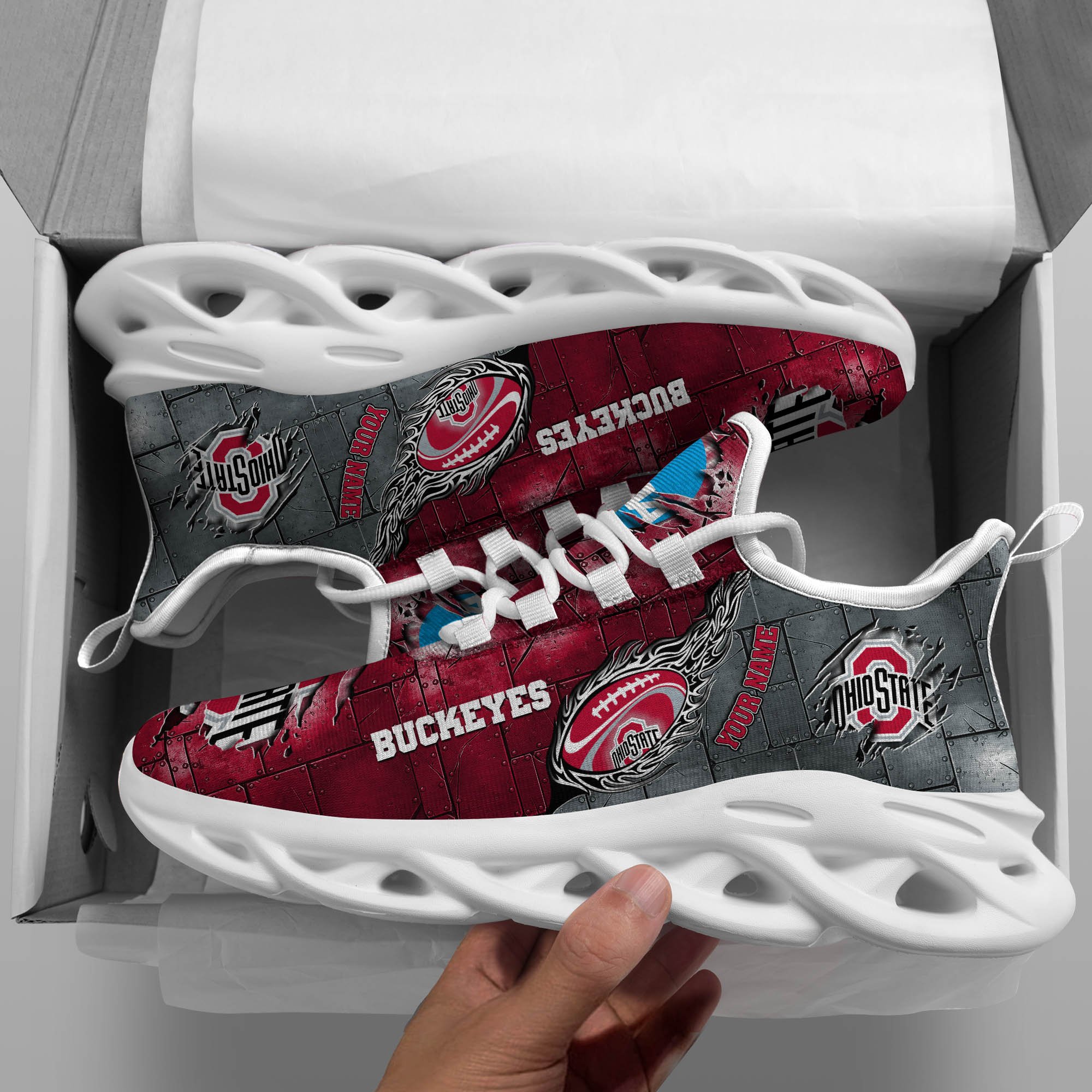 Ohio State Buckeyes Black Max Soul Shoes 2025 Versions, White Max Soul Shoes Custom Your Name PH879