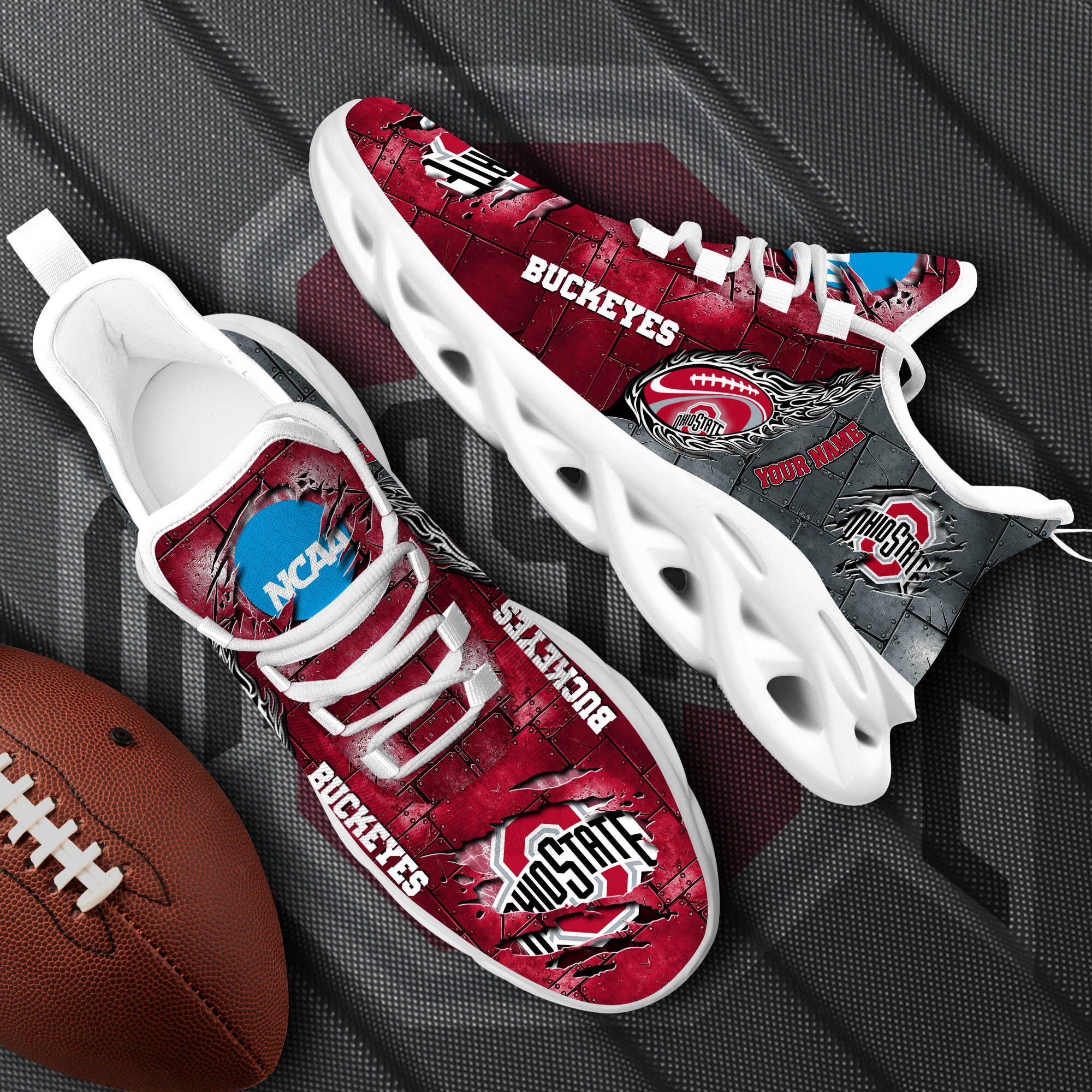 Ohio State Buckeyes Black Max Soul Shoes 2025 Versions, White Max Soul Shoes Custom Your Name PH879