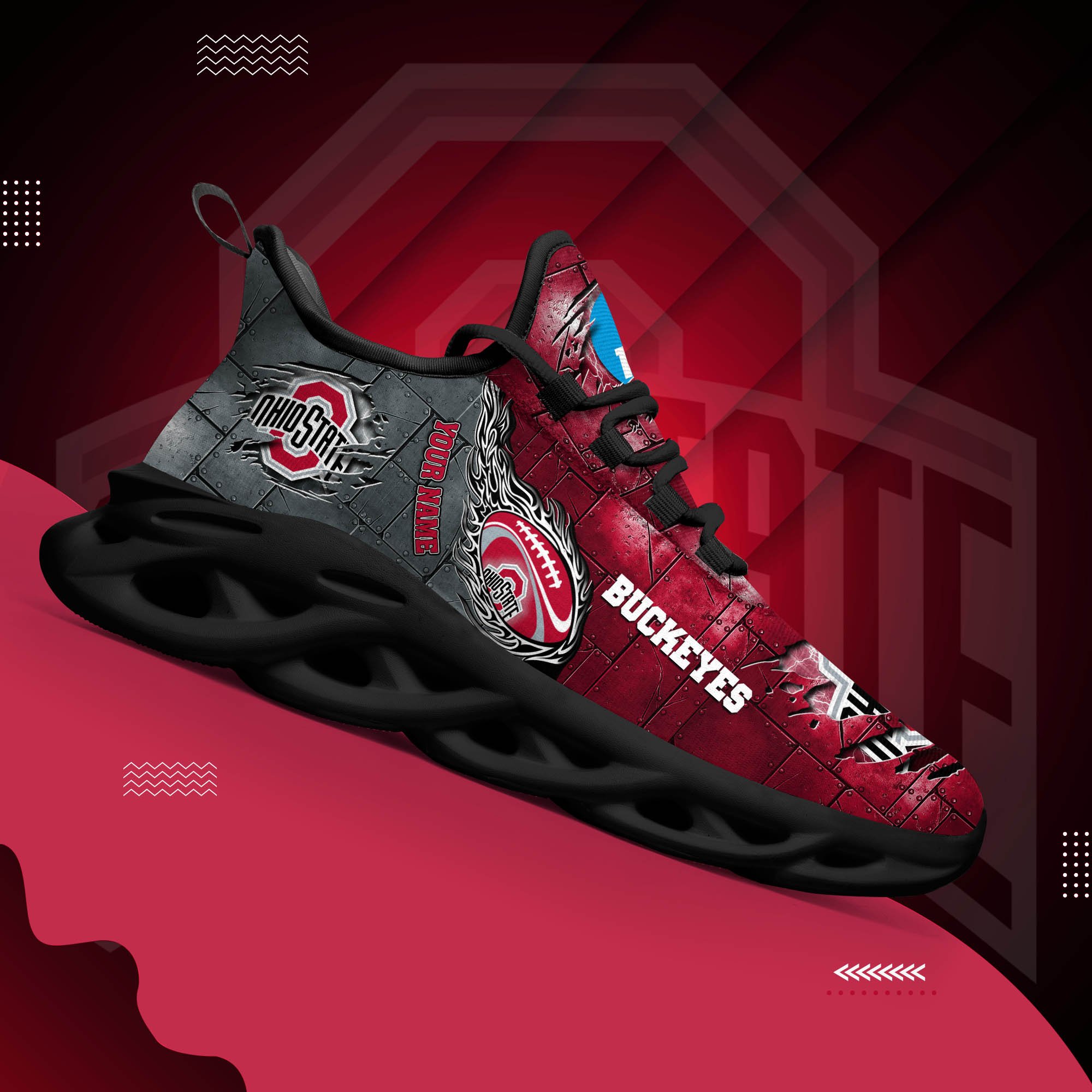 Ohio State Buckeyes Black Max Soul Shoes 2025 Versions, White Max Soul Shoes Custom Your Name PH879