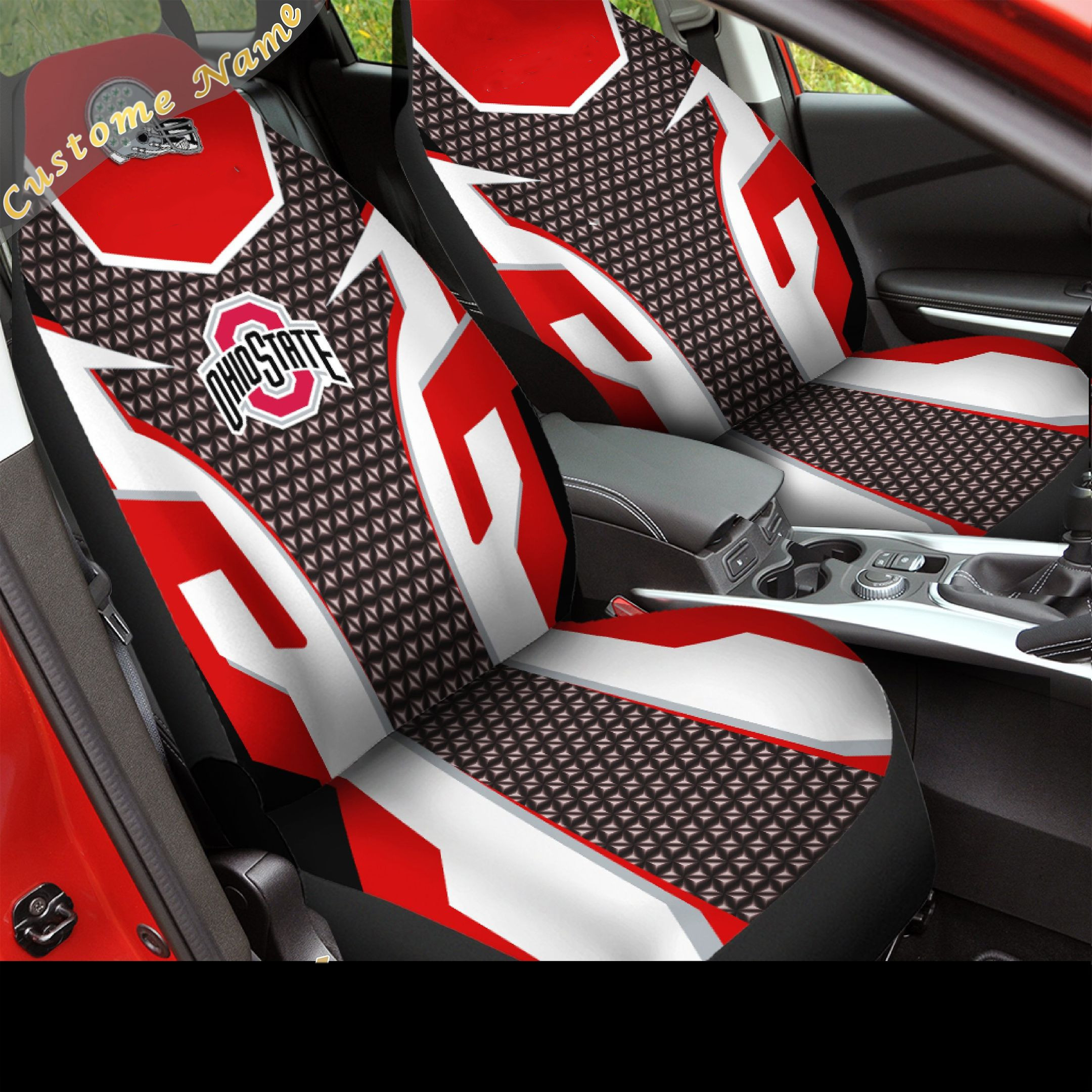 Ohio State Buckeyes football Custom Name Car Seat Covers (SET OF 2) - v4