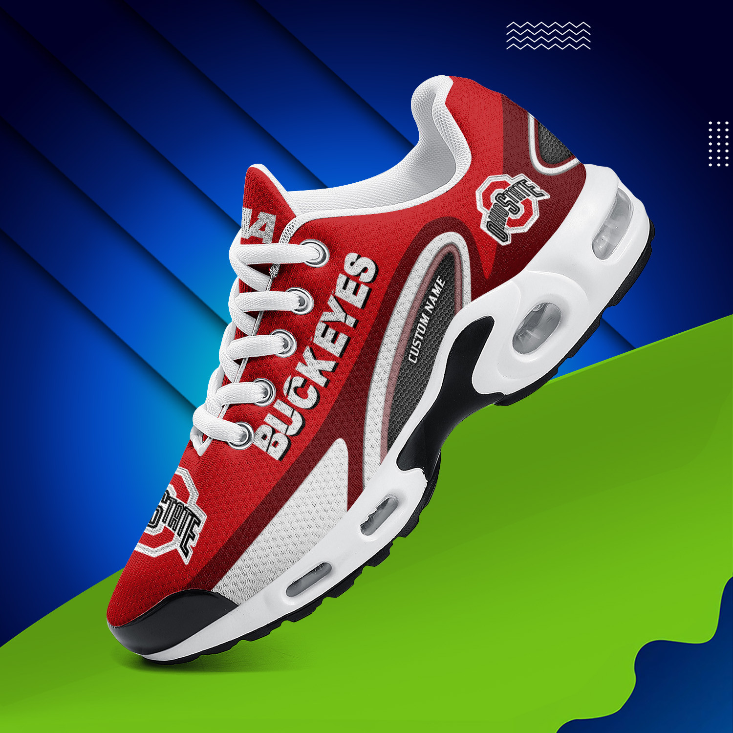 Ohio State Buckeyes Personalized Name Team Logo Mix Colors Oval Line TN Air Max Shoes Air Cushion Sneakers