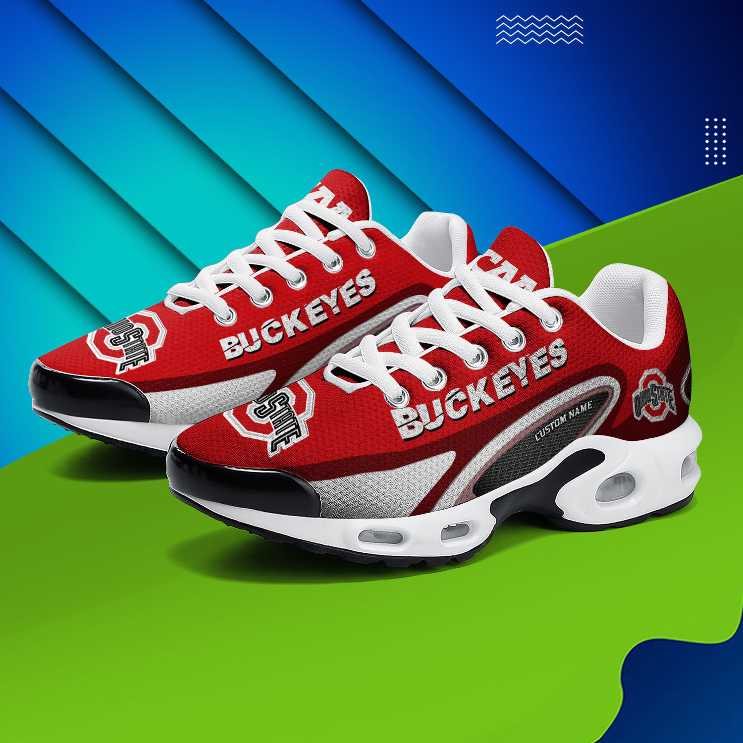 Ohio State Buckeyes Personalized Name Team Logo Mix Colors Oval Line TN Air Max Shoes Air Cushion Sneakers
