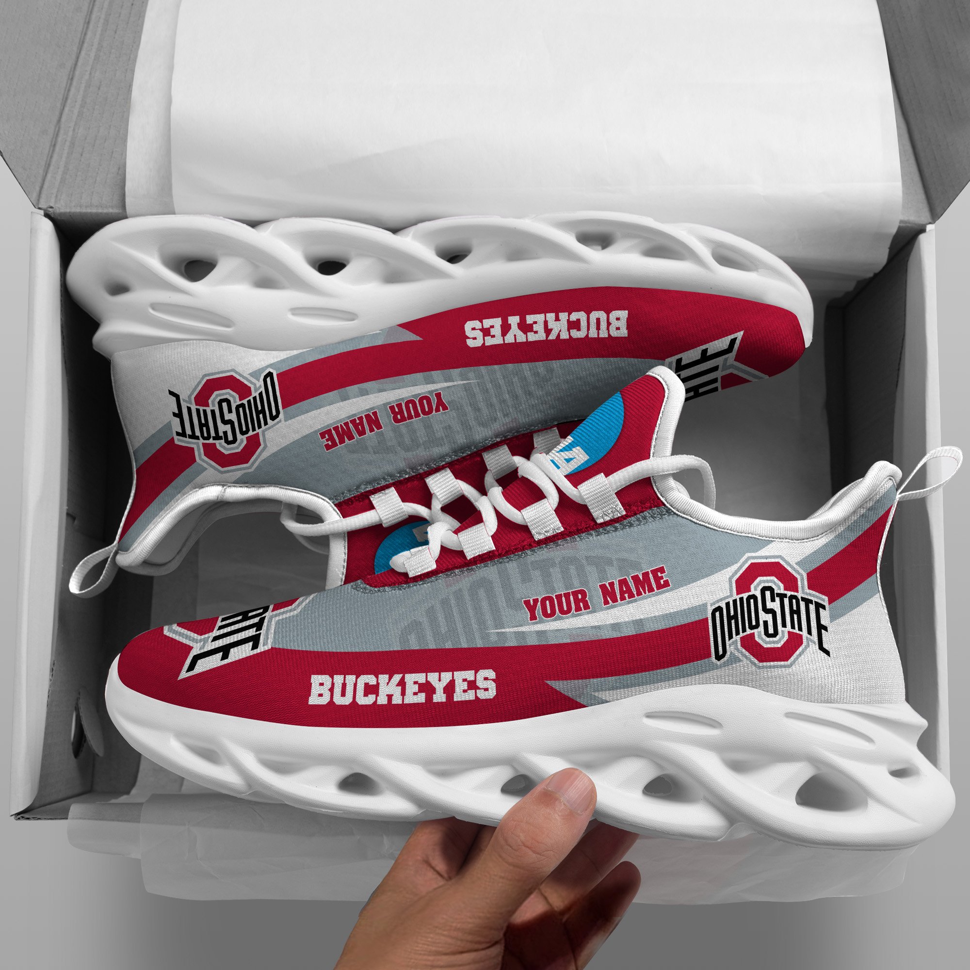 Ohio State Buckeyes White Max Soul Shoes 2025 Versions Custom Your Name, Sports Gift For Fan PH019