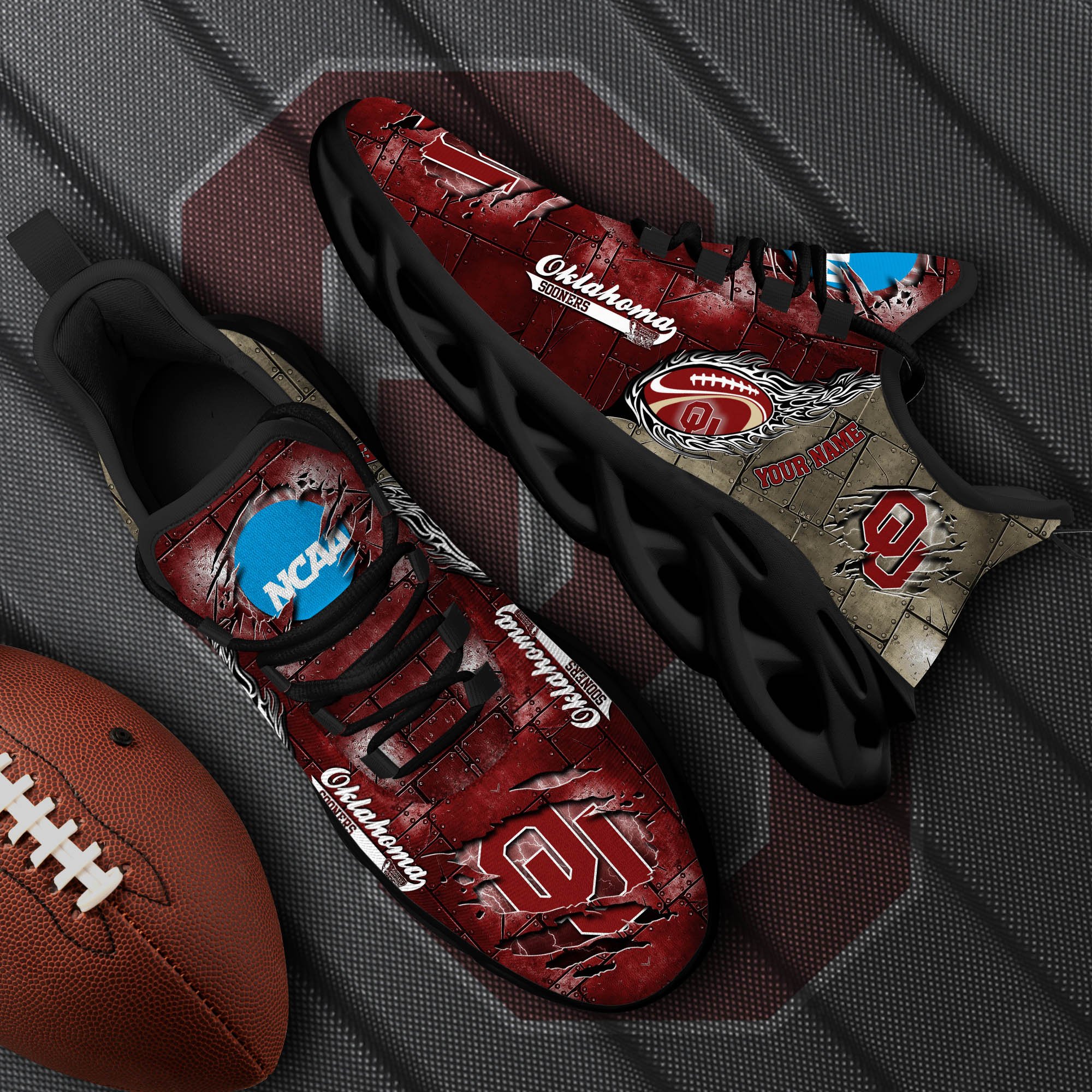 Oklahoma Sooners Black Max Soul Shoes 2025 Versions, White Max Soul Shoes Custom Your Name PH879