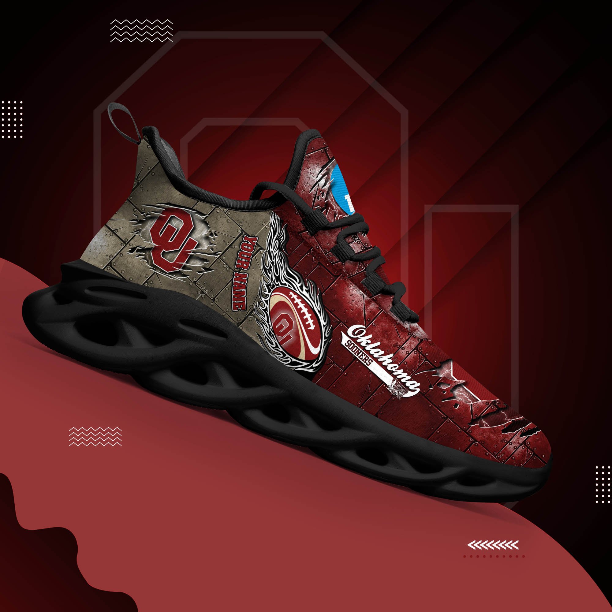 Oklahoma Sooners Black Max Soul Shoes 2025 Versions, White Max Soul Shoes Custom Your Name PH879