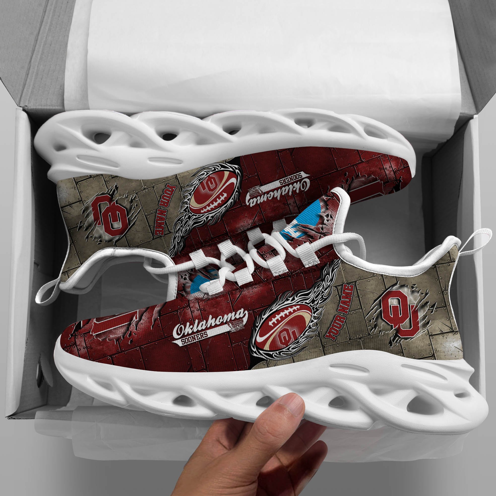 Oklahoma Sooners Black Max Soul Shoes 2025 Versions, White Max Soul Shoes Custom Your Name PH879