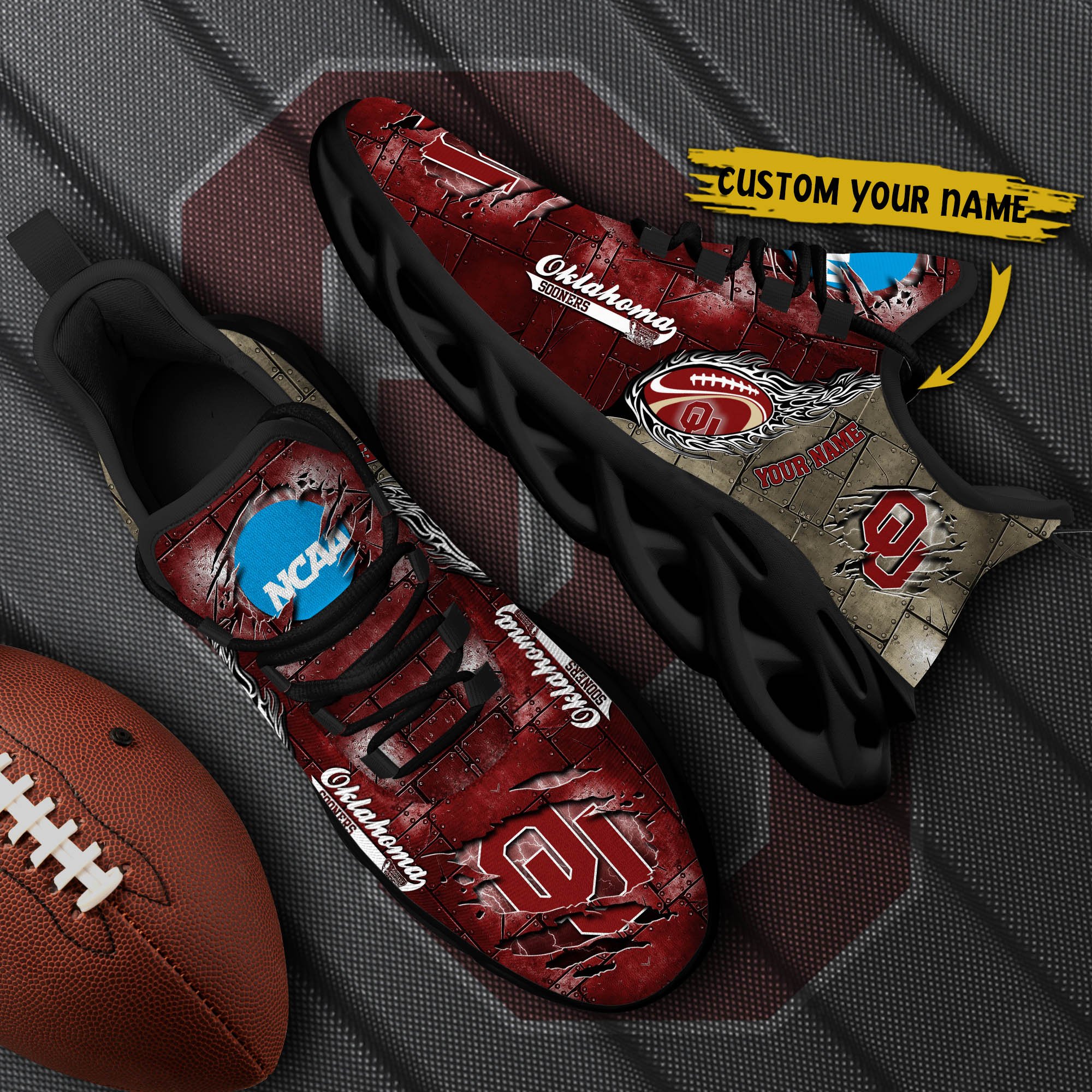 Oklahoma Sooners Black Max Soul Shoes 2025 Versions, White Max Soul Shoes Custom Your Name PH879