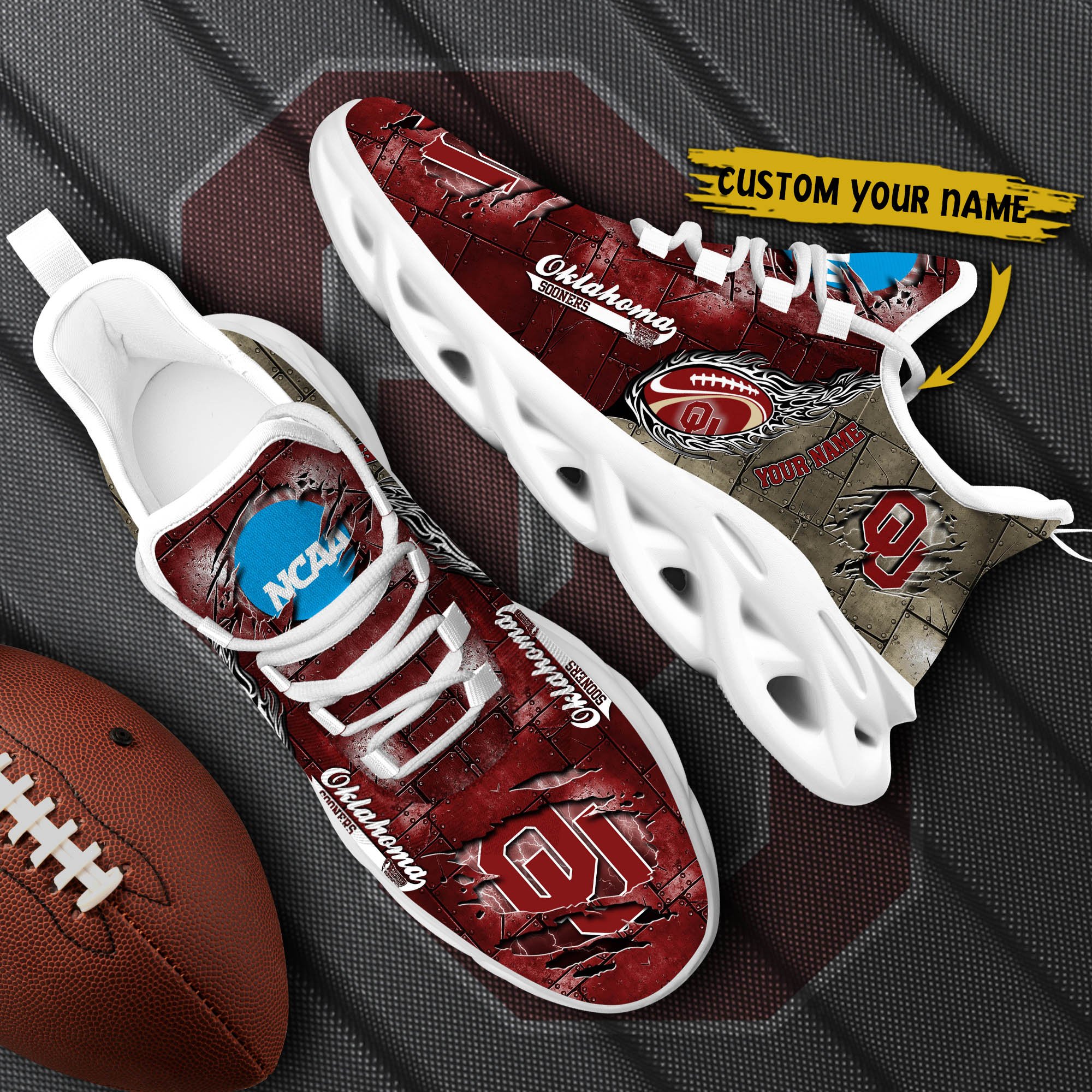 Oklahoma Sooners Black Max Soul Shoes 2025 Versions, White Max Soul Shoes Custom Your Name PH879