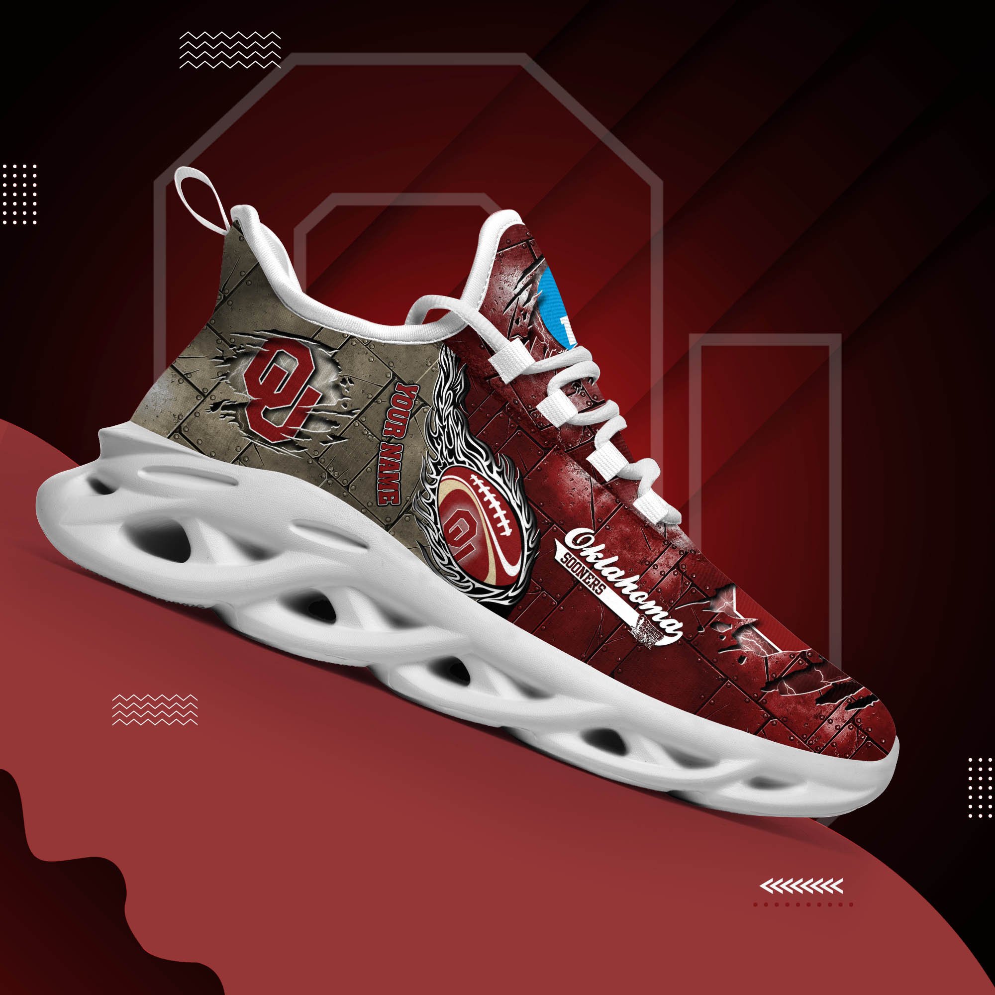 Oklahoma Sooners Black Max Soul Shoes 2025 Versions, White Max Soul Shoes Custom Your Name PH879