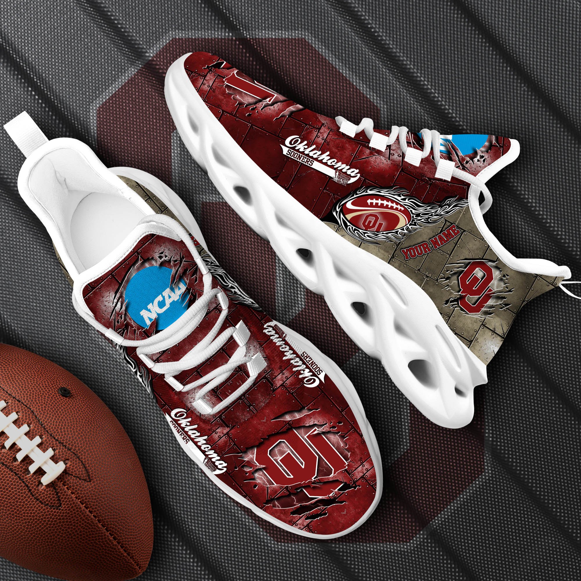 Oklahoma Sooners Black Max Soul Shoes 2025 Versions, White Max Soul Shoes Custom Your Name PH879