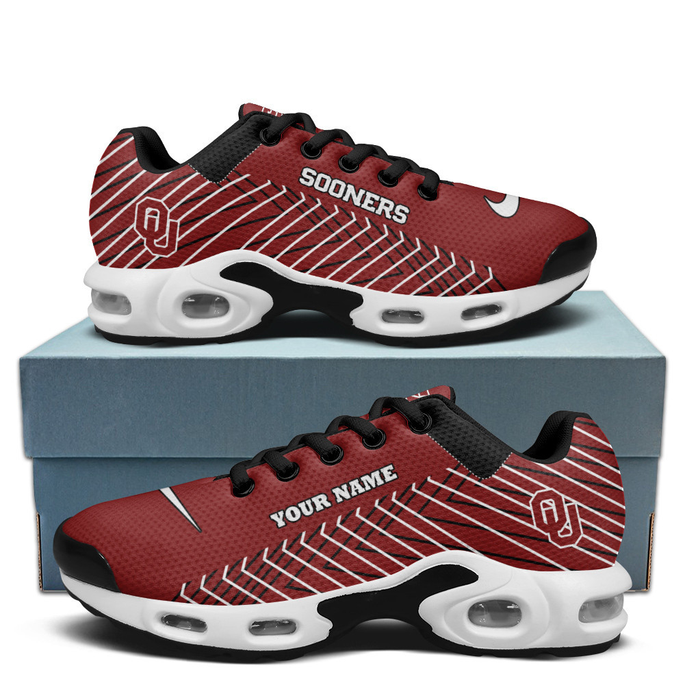 Oklahoma Sooners Personalized Name Team Colors Jagged Lines TN Air Max Shoes Air Cushion Sneakers