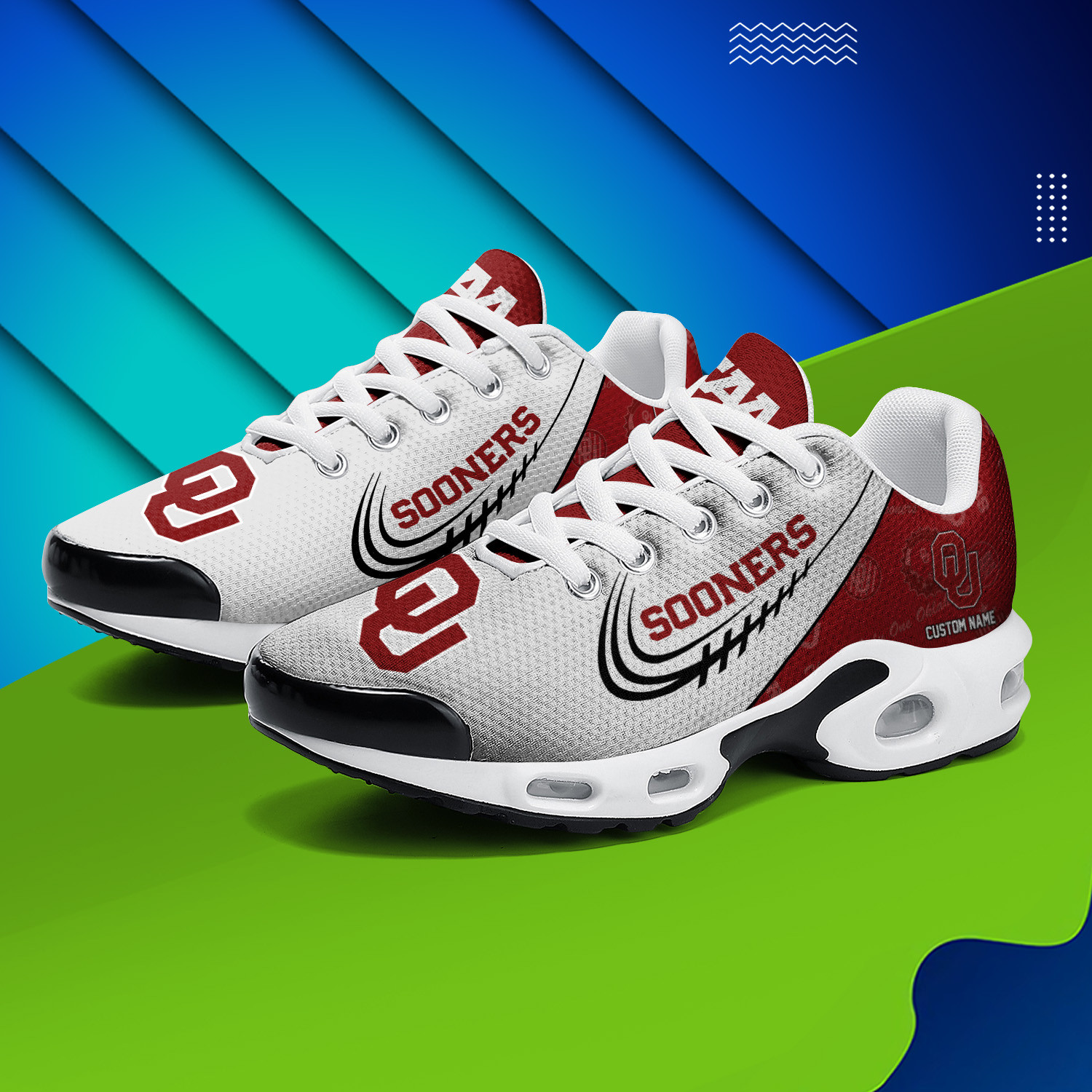 Oklahoma Sooners Personalized Name Team Logo Mix Colors Stitch Line TN Air Max Shoes Air Cushion Sneakers