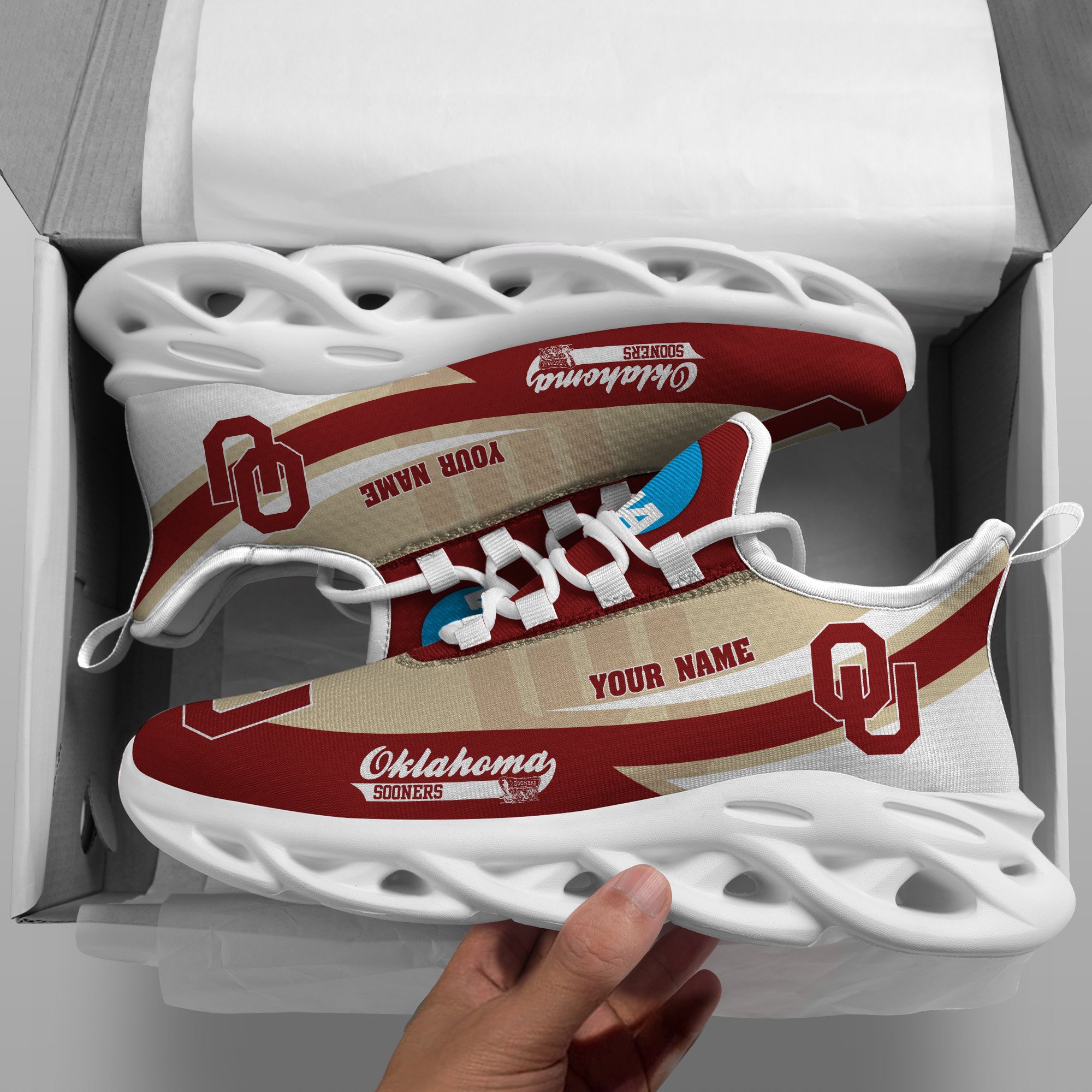 Oklahoma Sooners White Max Soul Shoes 2025 Versions Custom Your Name, Sports Gift For Fan PH019