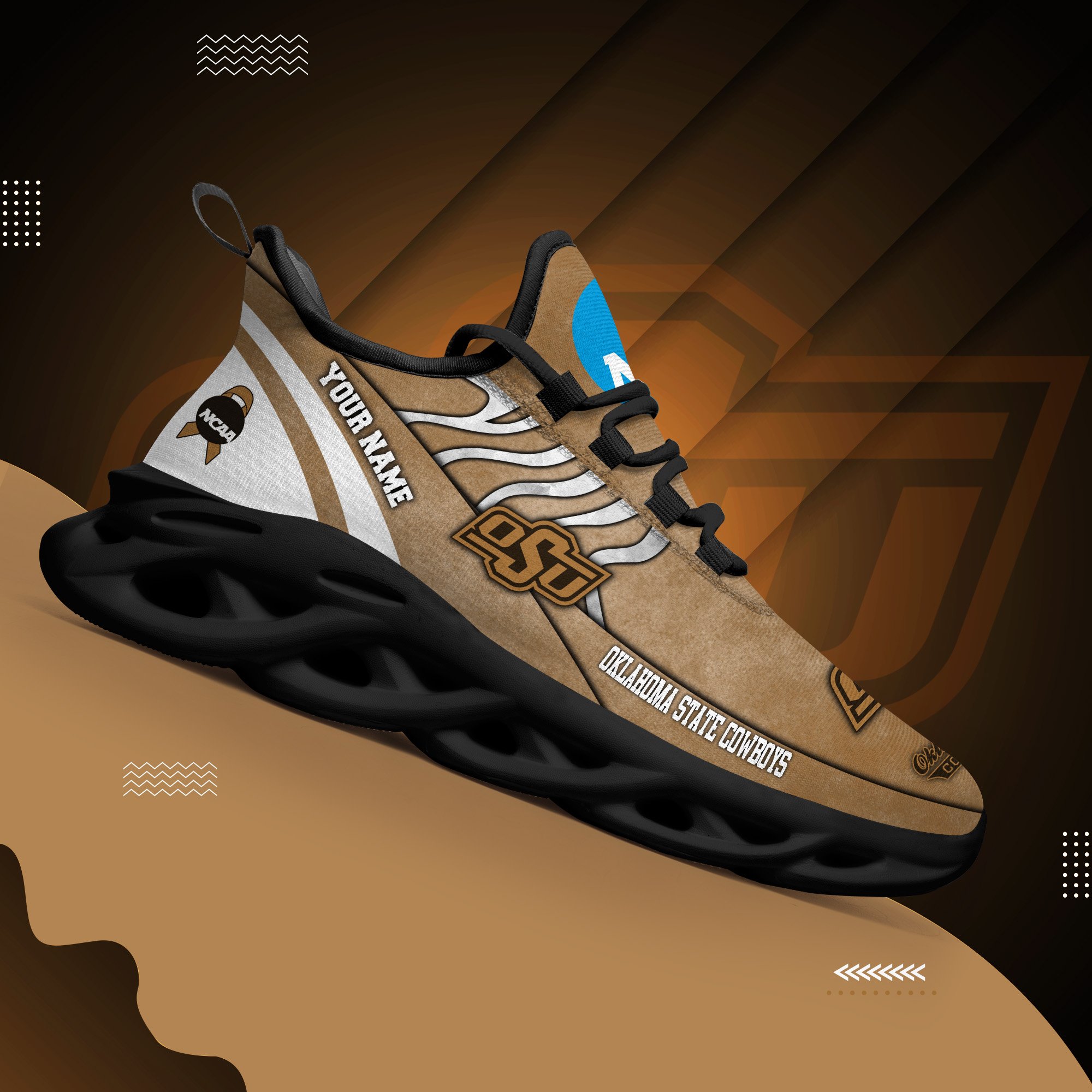 Oklahoma State Cowboys Black Max Soul Shoes 2025 Versions Custom Your Name And Number 312