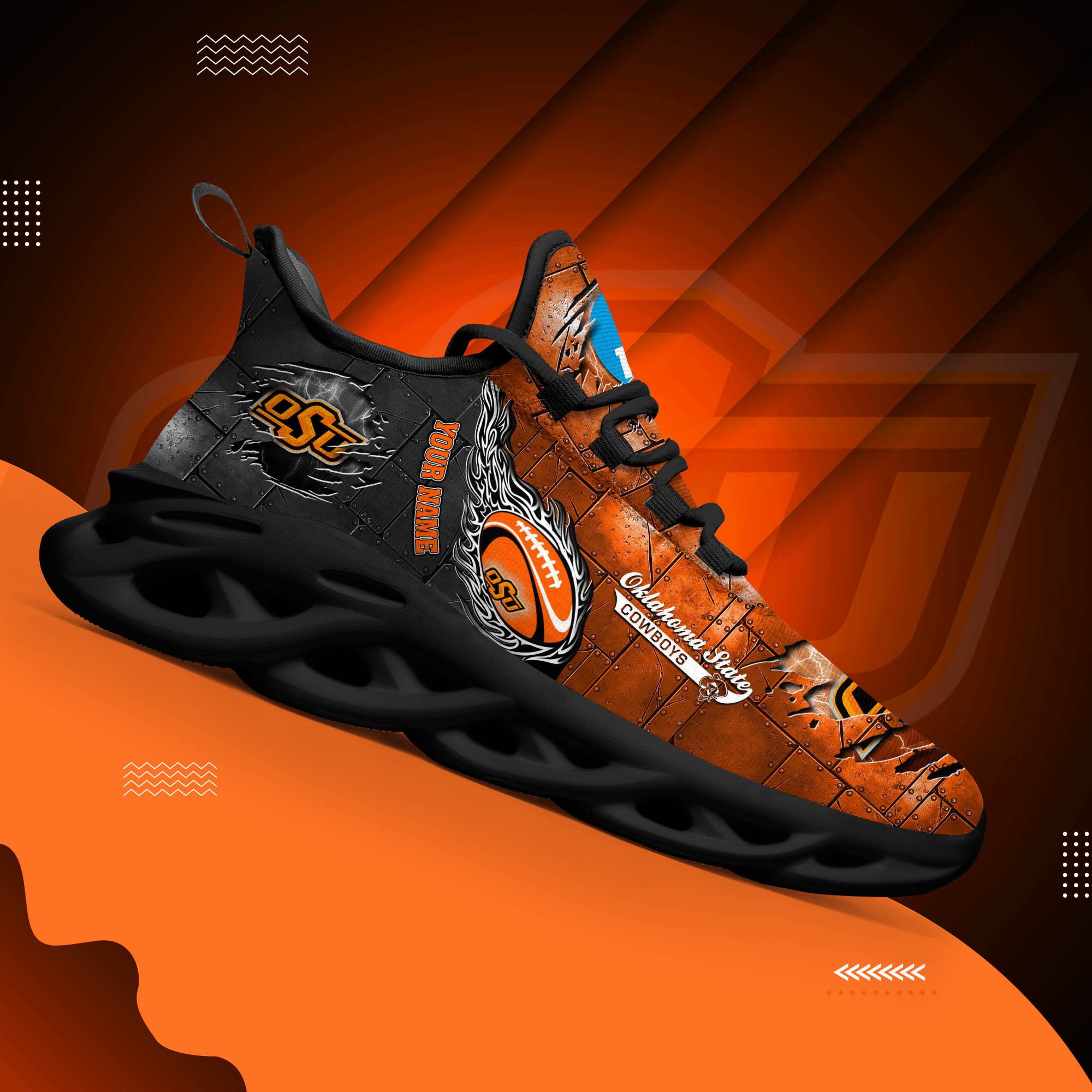 Oklahoma State Cowboys Black Max Soul Shoes 2025 Versions, White Max Soul Shoes Custom Your Name PH879