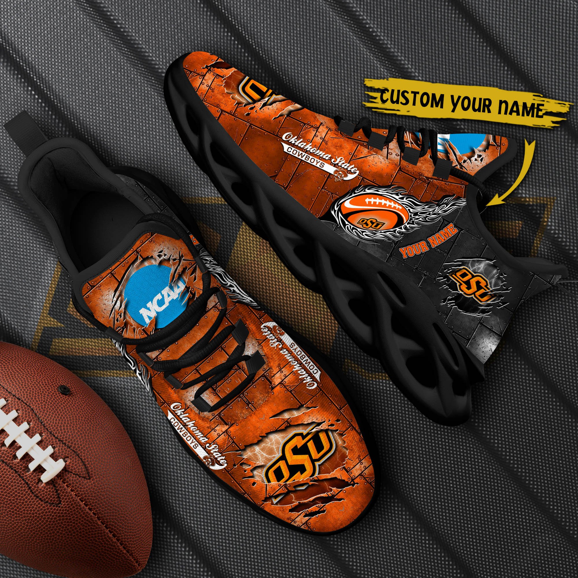 Oklahoma State Cowboys Black Max Soul Shoes 2025 Versions, White Max Soul Shoes Custom Your Name PH879
