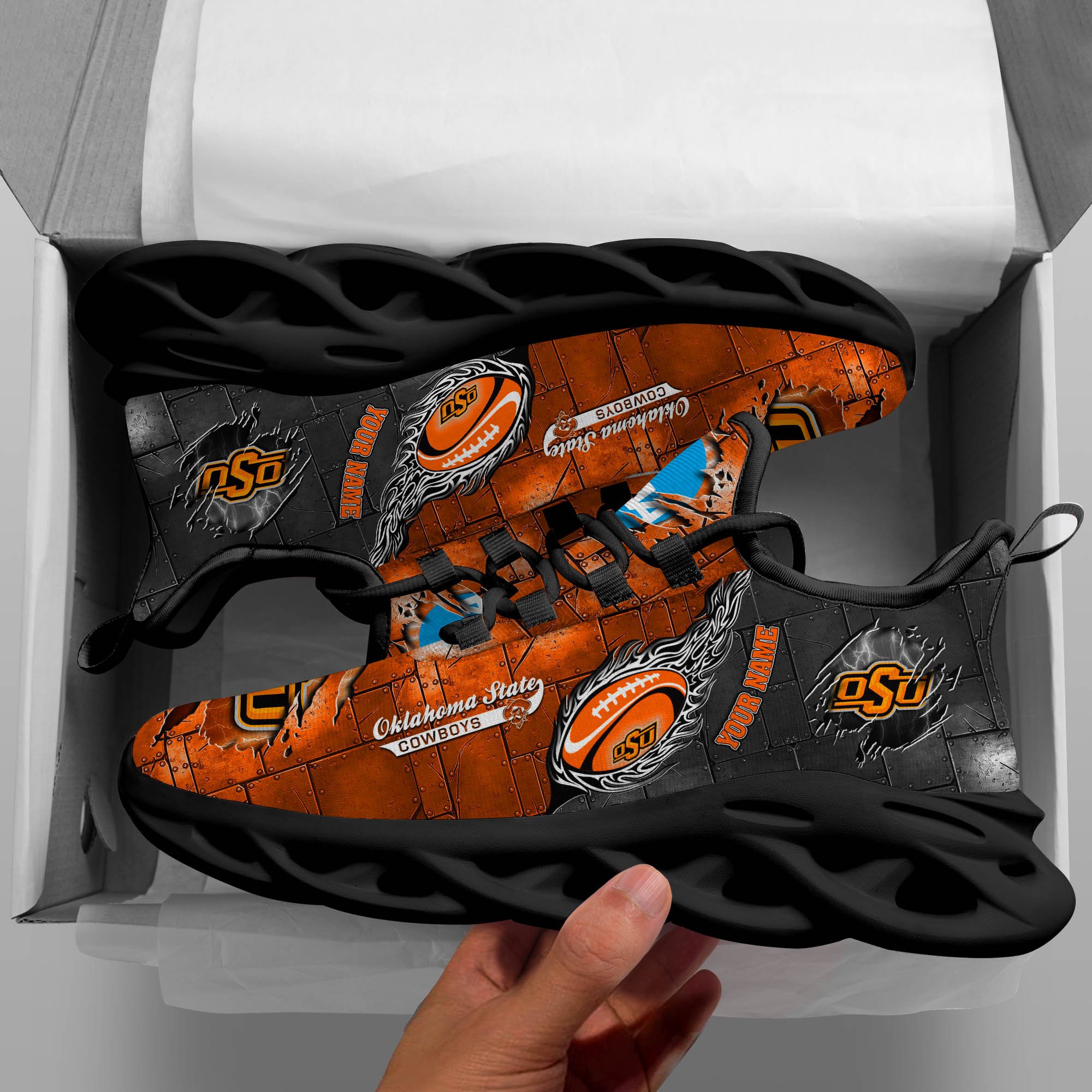 Oklahoma State Cowboys Black Max Soul Shoes 2025 Versions, White Max Soul Shoes Custom Your Name PH879