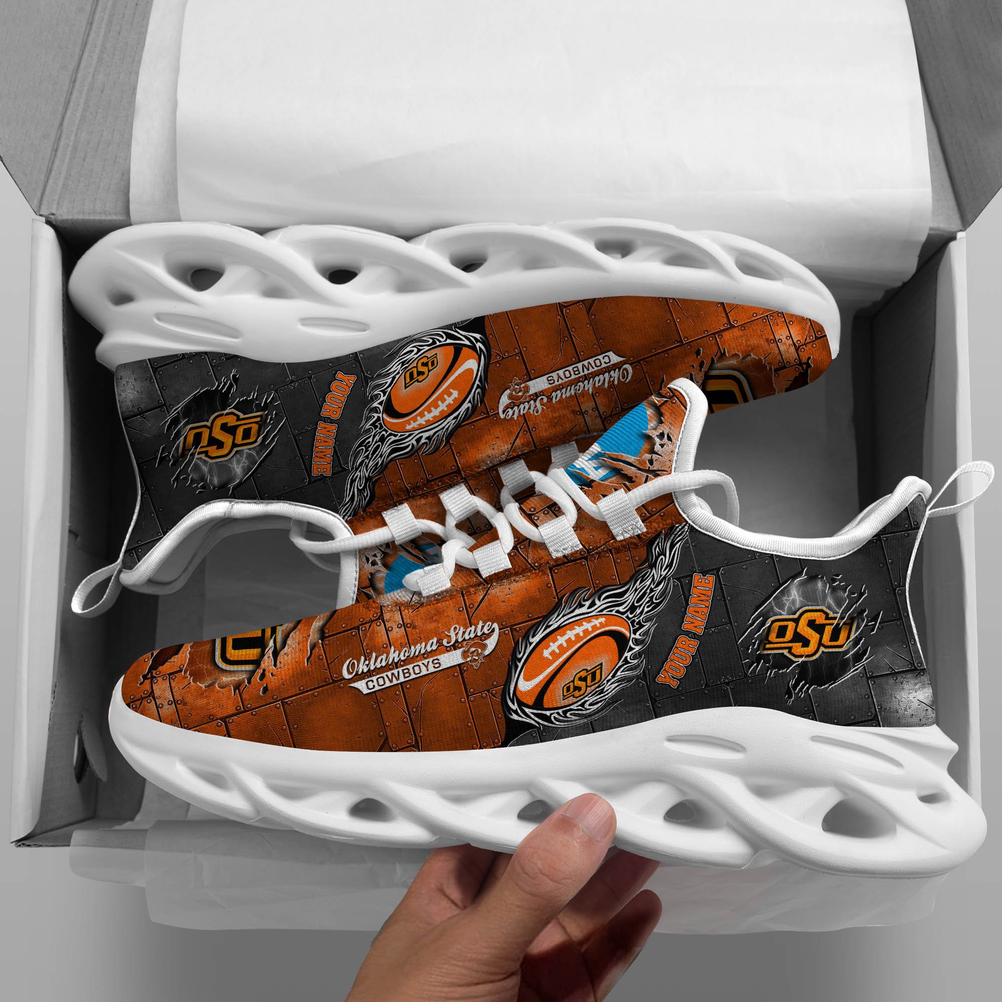 Oklahoma State Cowboys Black Max Soul Shoes 2025 Versions, White Max Soul Shoes Custom Your Name PH879