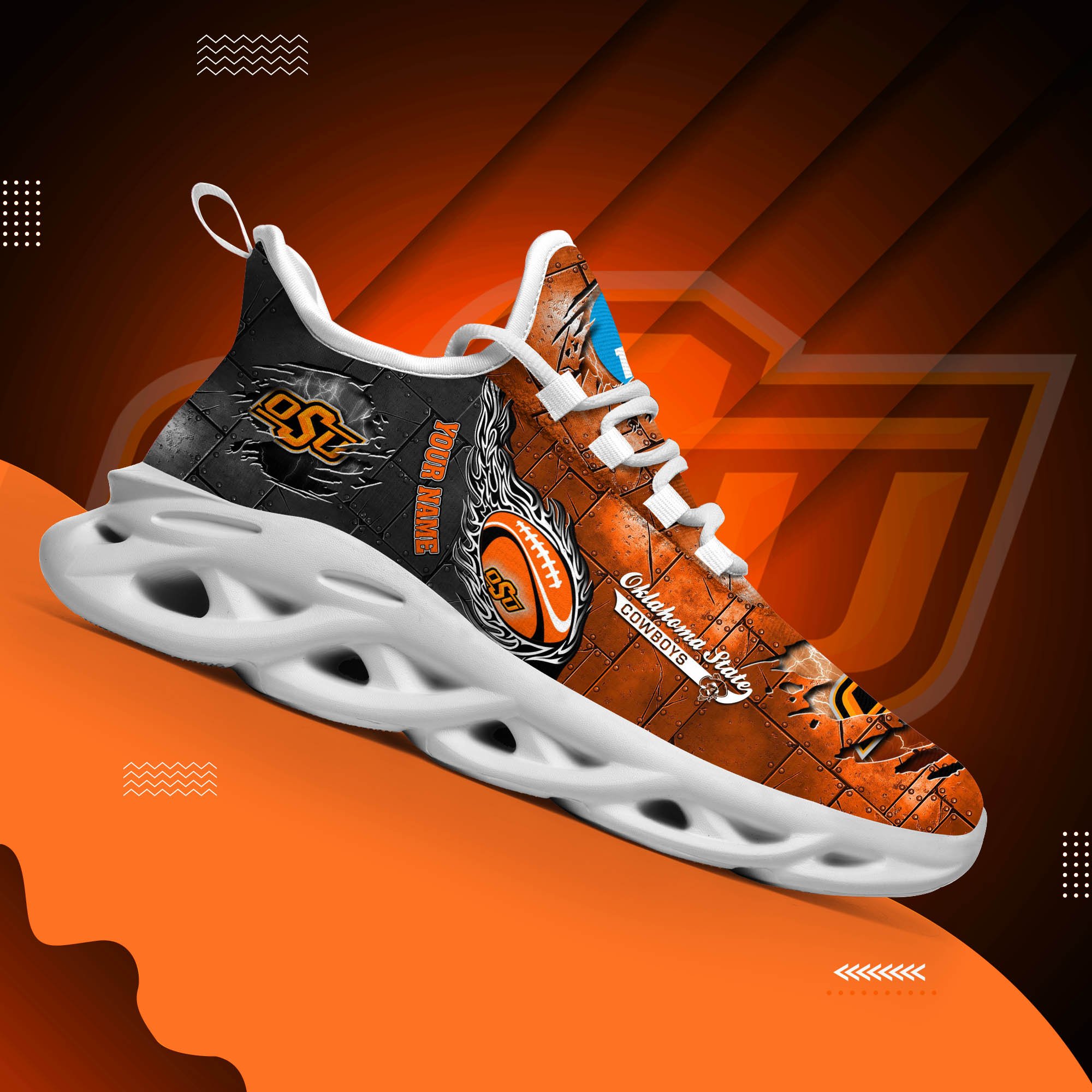 Oklahoma State Cowboys Black Max Soul Shoes 2025 Versions, White Max Soul Shoes Custom Your Name PH879