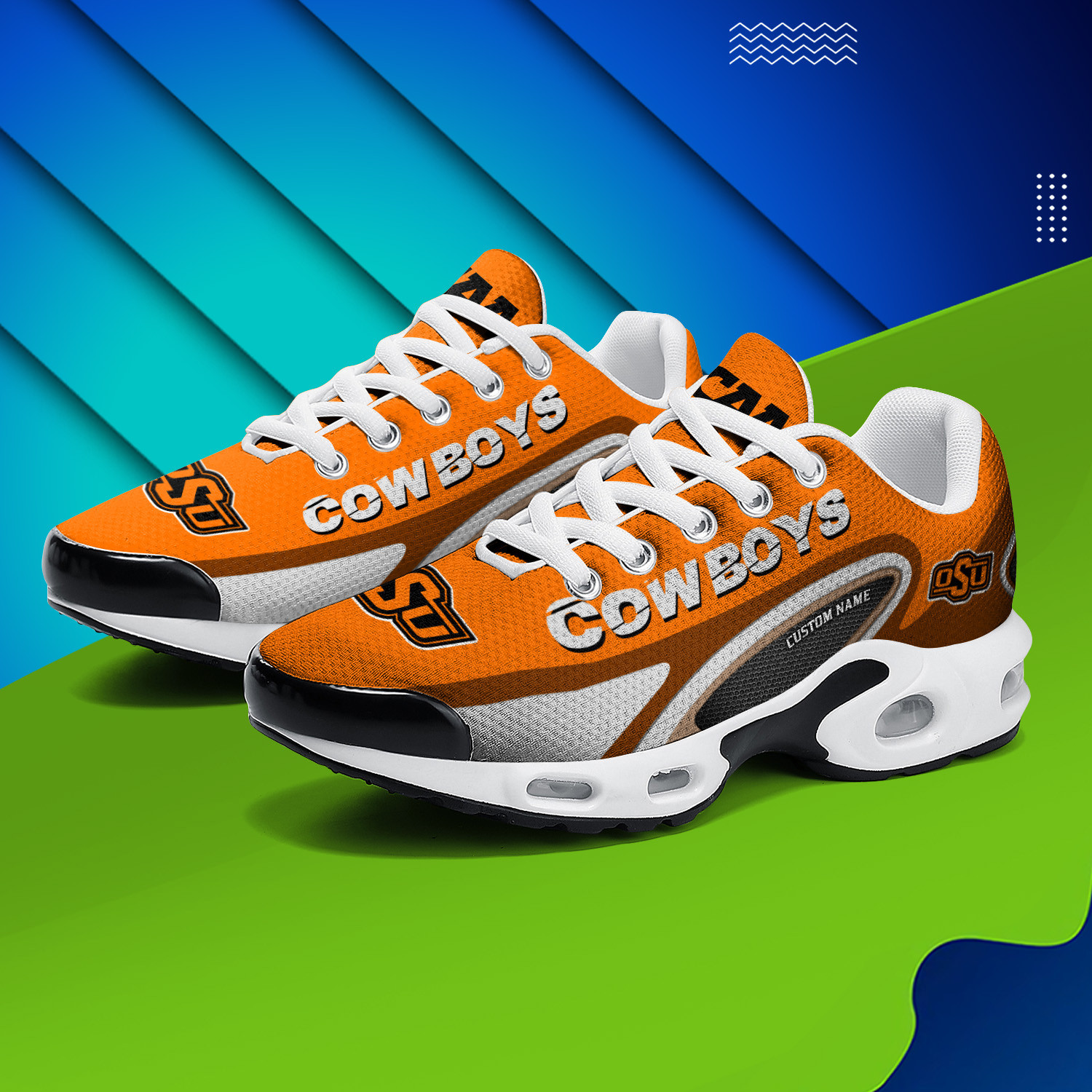 Oklahoma State Cowboys Personalized Name Team Logo Mix Colors Oval Line TN Shoes Air Cushion Sneakers