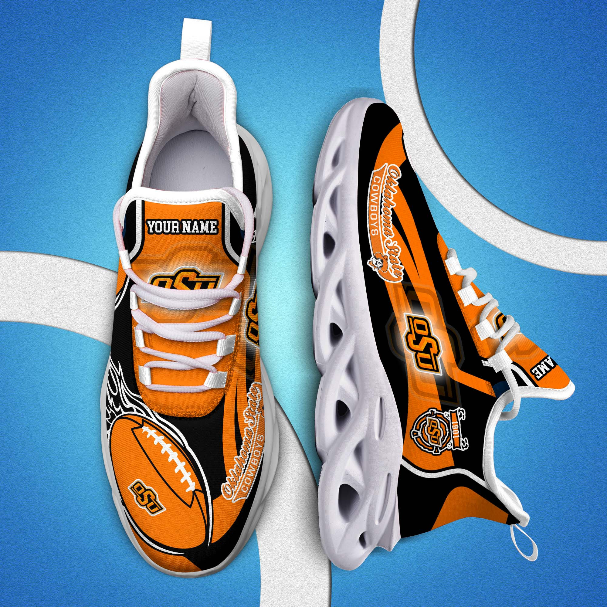 Oklahoma State Cowboys White C Sneakers 2025 Version Personalized Your Name 090