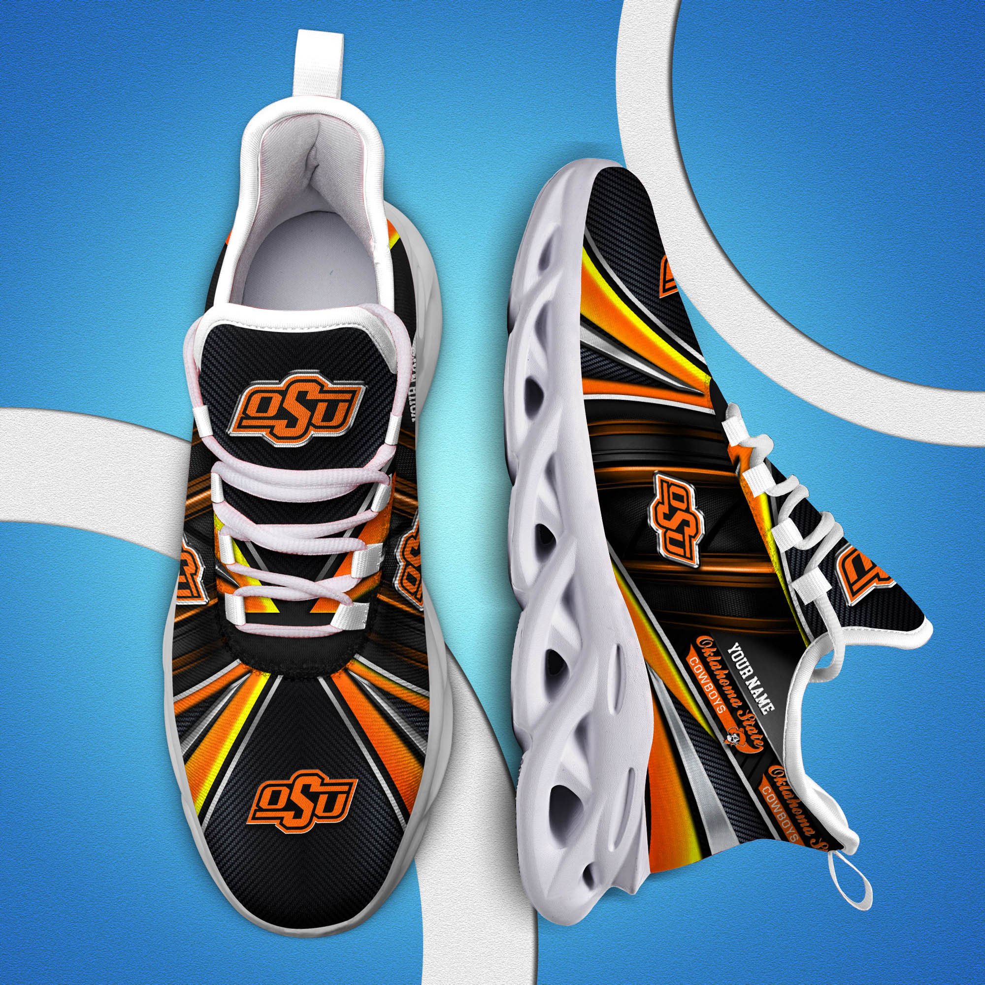 Oklahoma State Cowboys White C Sneakers 2025 Version Personalized Your Name, Sport Team Sneakers, Sport Gifts PH892