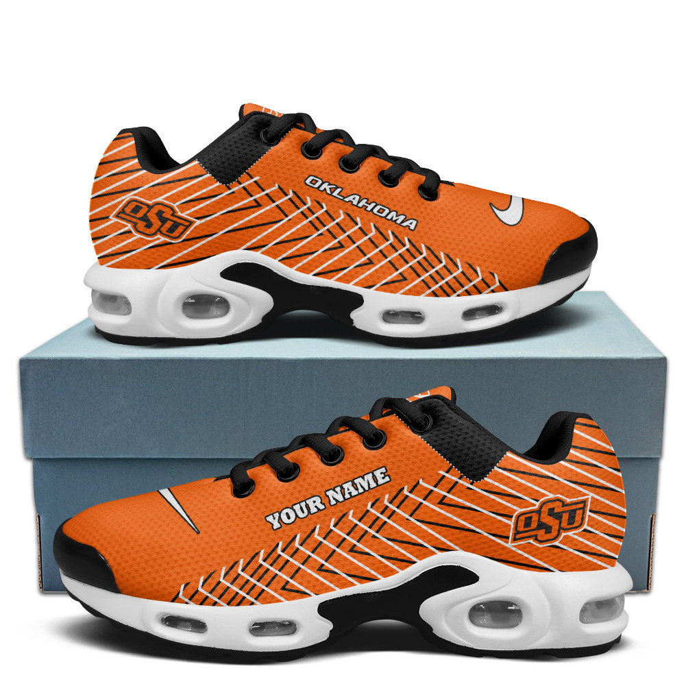 Oklahoma State Personalized Name Team Colors Jagged Lines TN Air Max Shoes Air Cushion Sneakers
