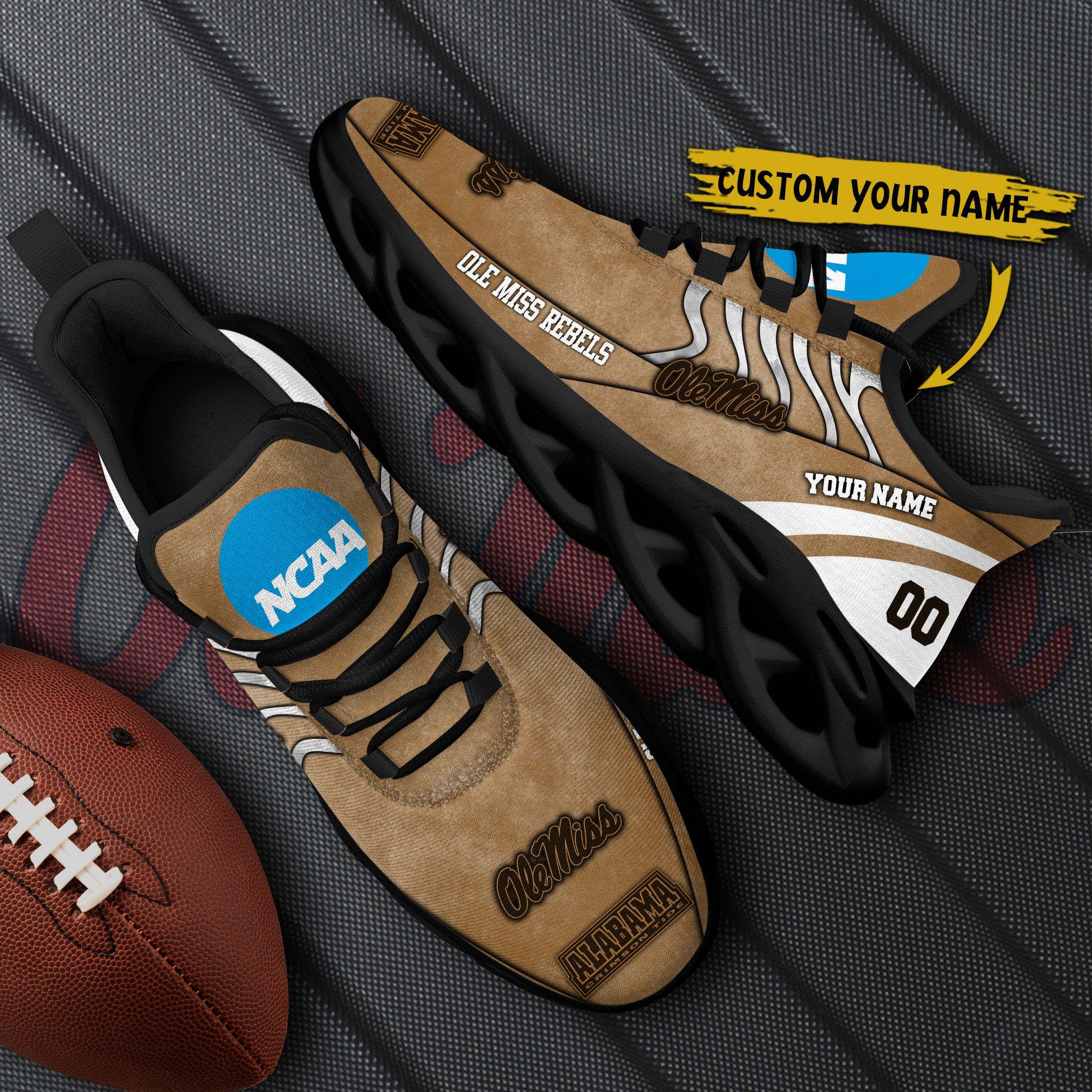 Ole Miss Rebels Black Max Soul Shoes 2025 Versions Custom Your Name And Number 312
