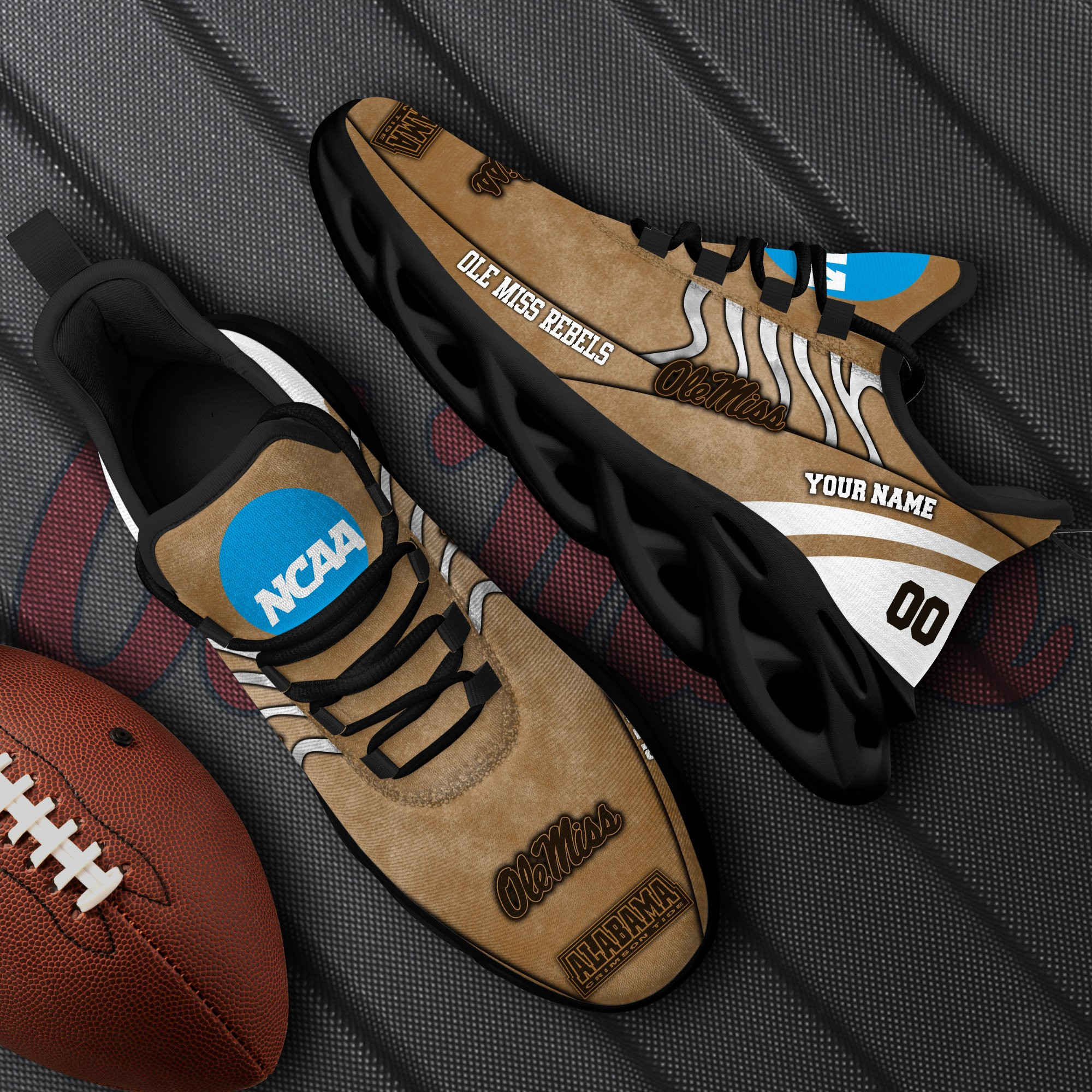 Ole Miss Rebels Black Max Soul Shoes 2025 Versions Custom Your Name And Number 312