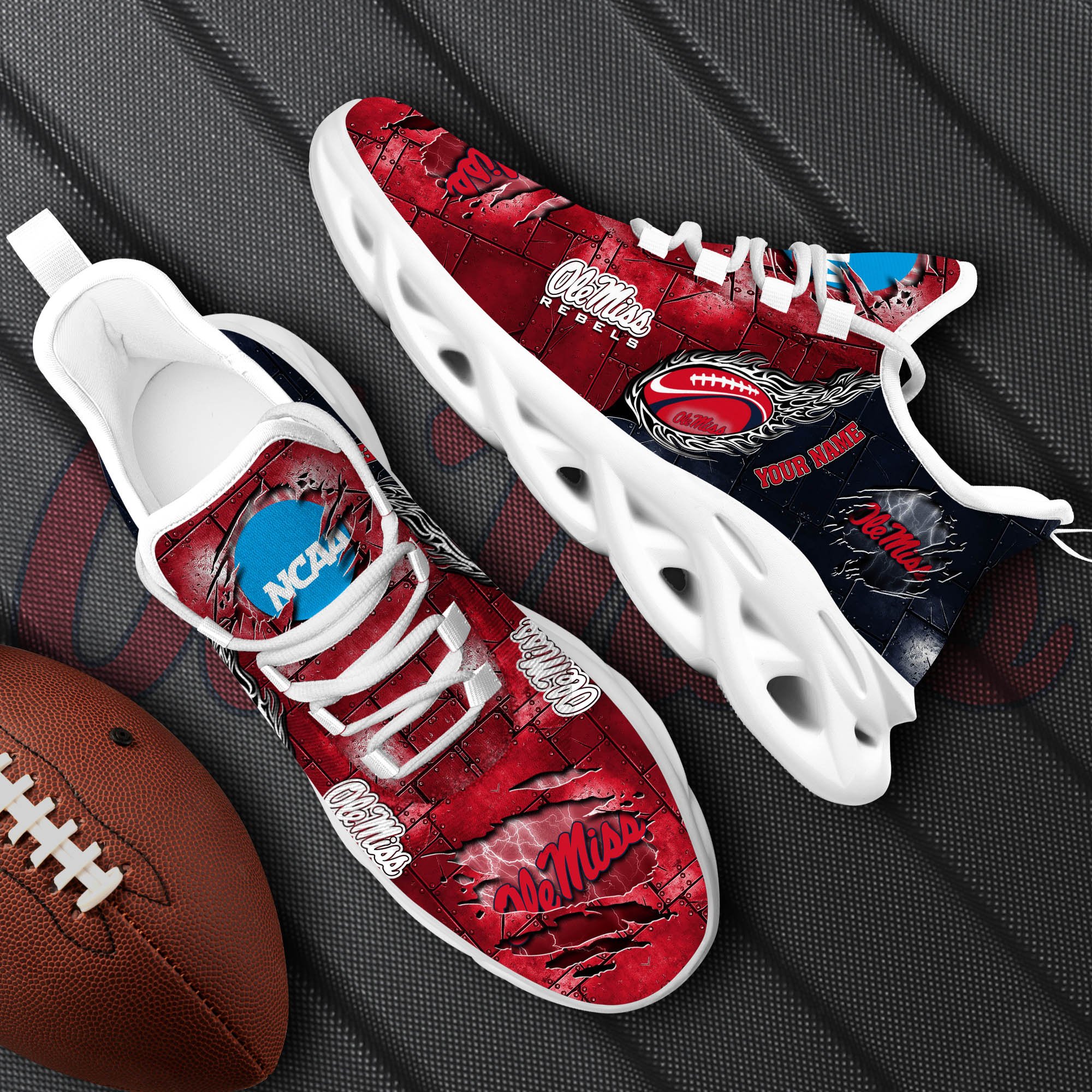 Ole Miss Rebels Black Max Soul Shoes 2025 Versions, White Max Soul Shoes Custom Your Name PH879