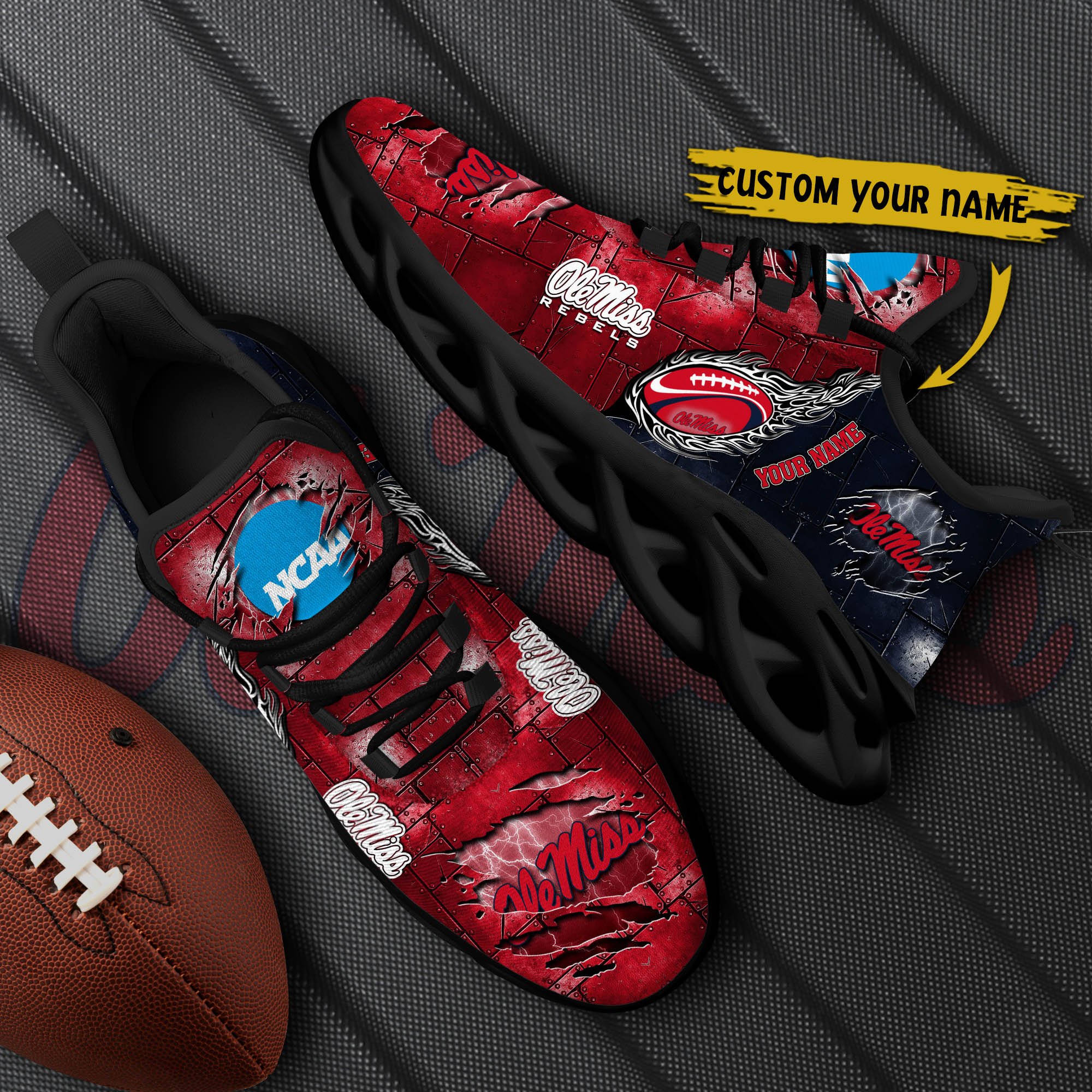 Ole Miss Rebels Black Max Soul Shoes 2025 Versions, White Max Soul Shoes Custom Your Name PH879