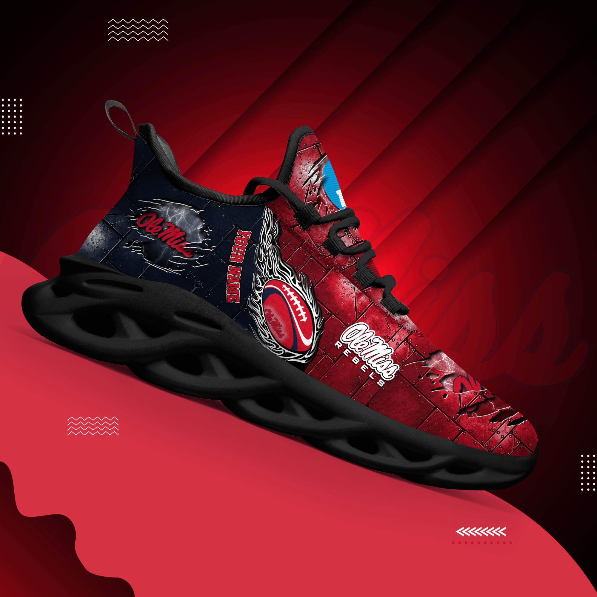 Ole Miss Rebels Black Max Soul Shoes 2025 Versions, White Max Soul Shoes Custom Your Name PH879