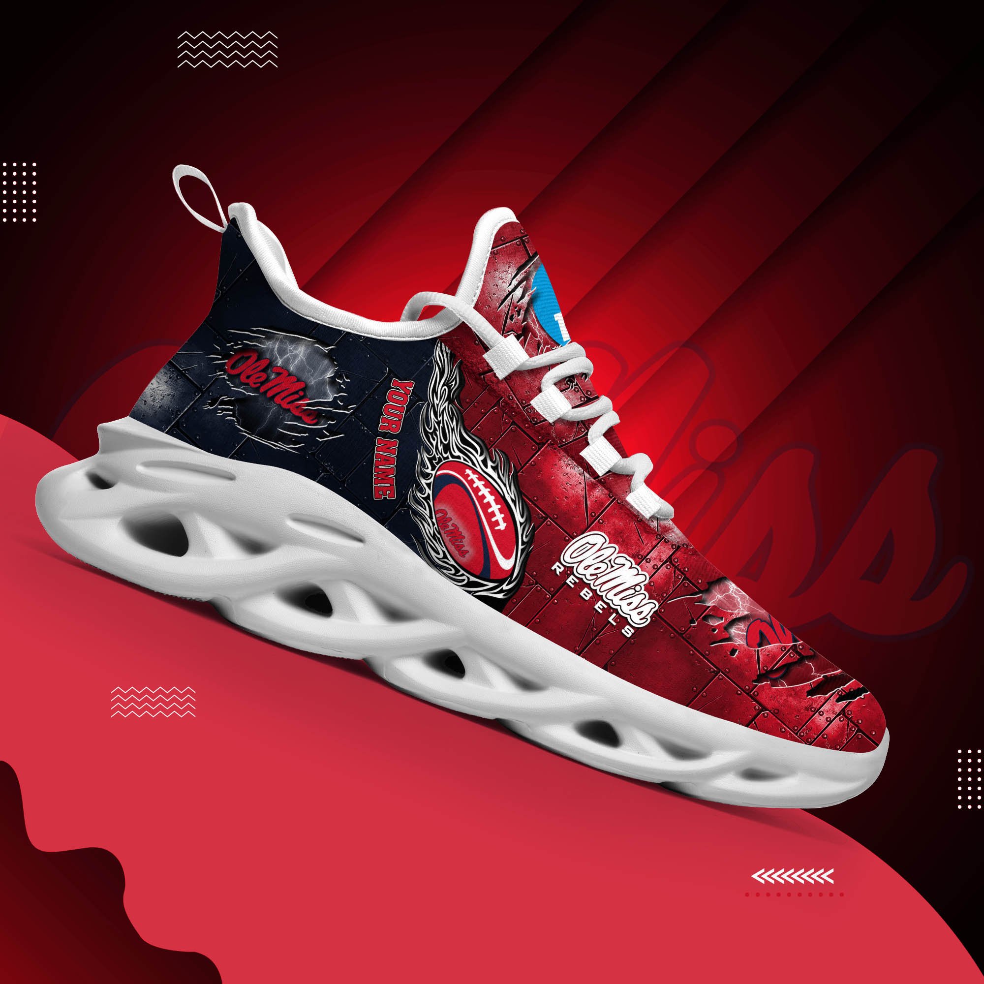 Ole Miss Rebels Black Max Soul Shoes 2025 Versions, White Max Soul Shoes Custom Your Name PH879