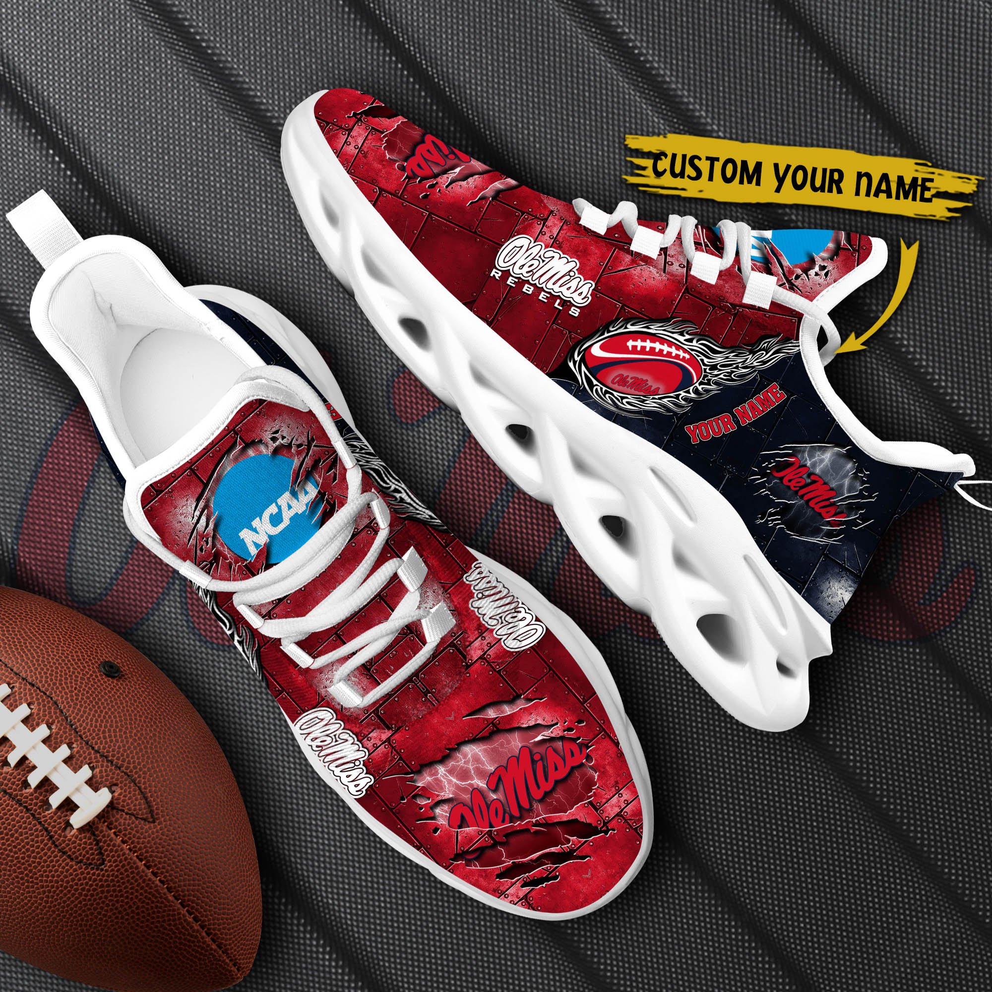 Ole Miss Rebels Black Max Soul Shoes 2025 Versions, White Max Soul Shoes Custom Your Name PH879