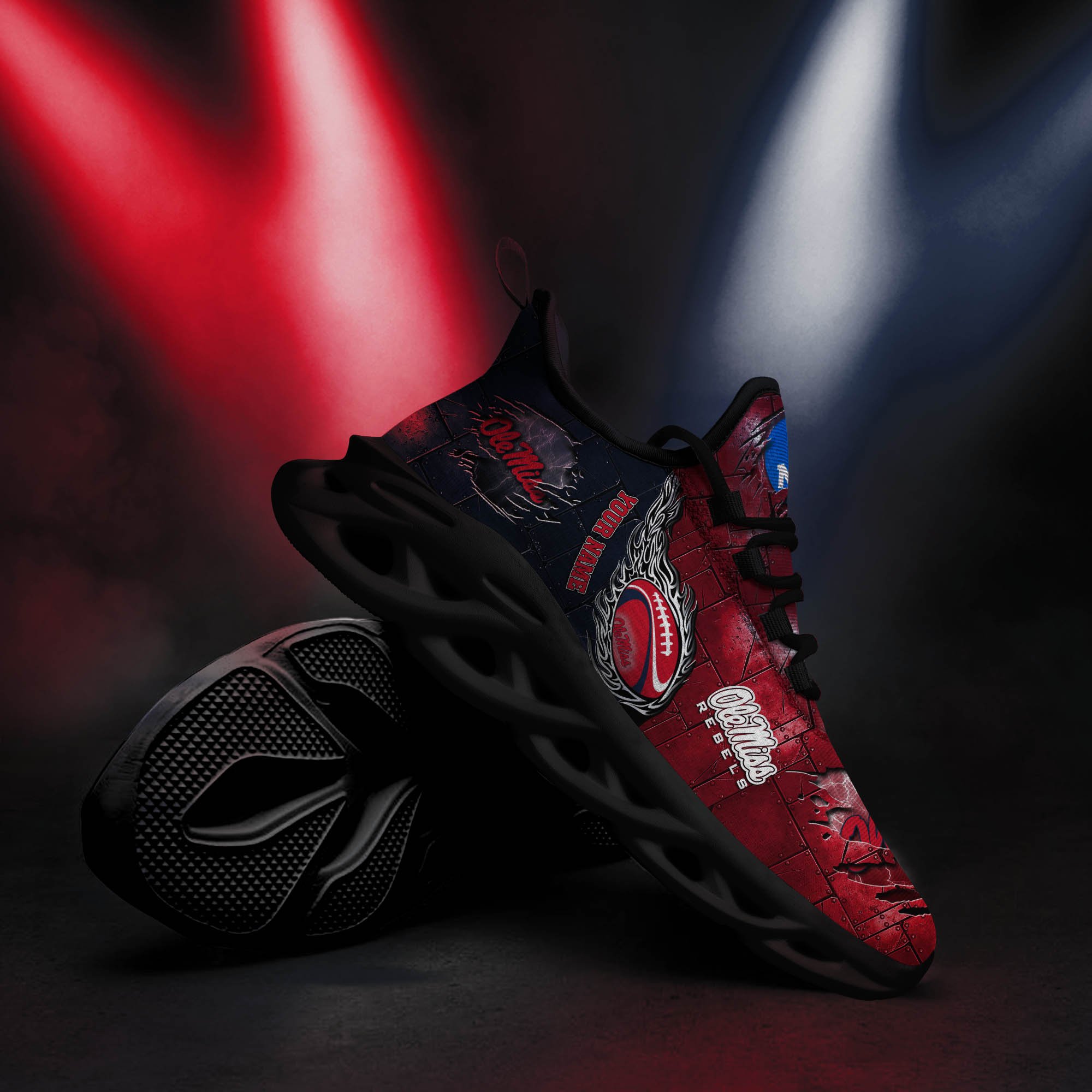 Ole Miss Rebels Black Max Soul Shoes 2025 Versions, White Max Soul Shoes Custom Your Name PH879