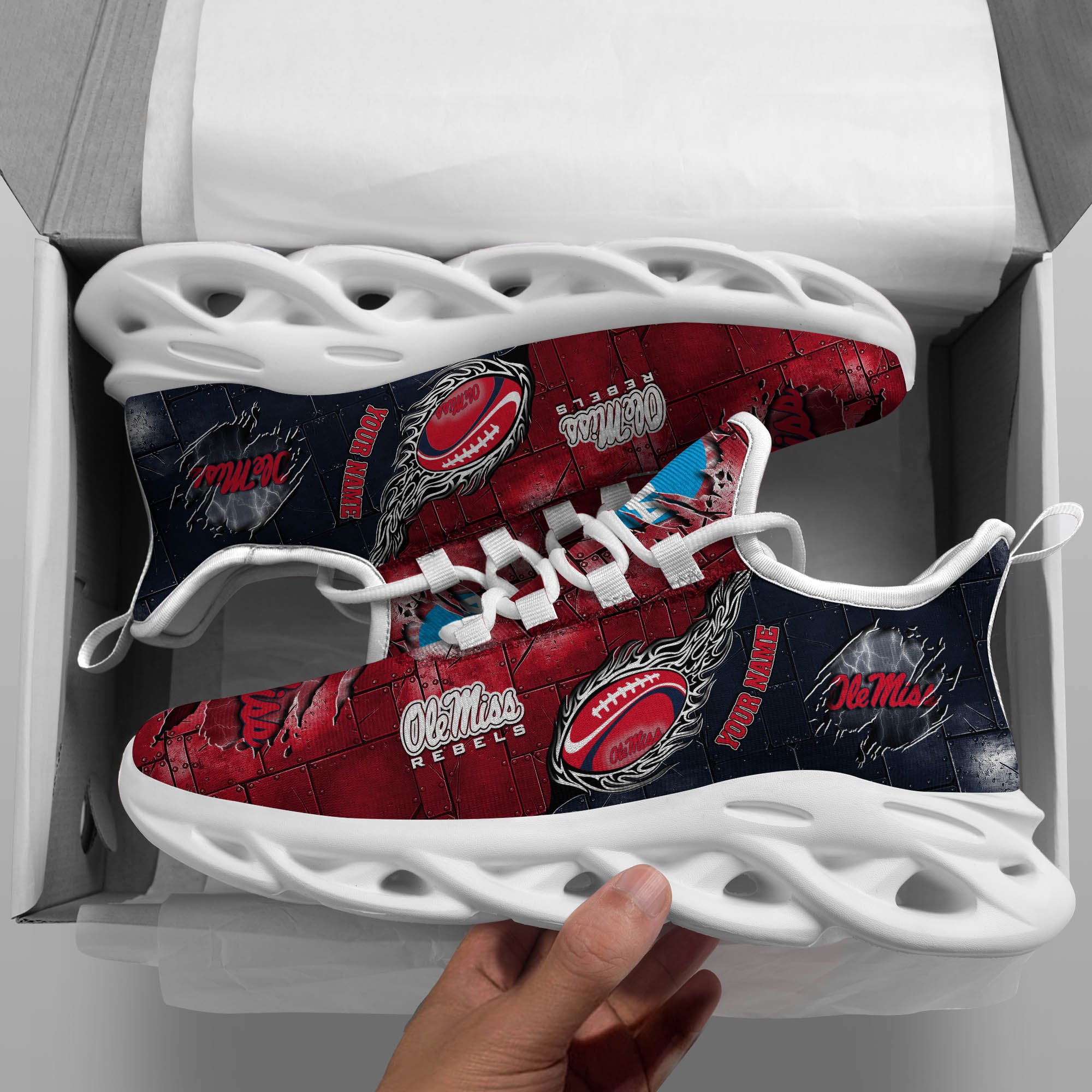 Ole Miss Rebels Black Max Soul Shoes 2025 Versions, White Max Soul Shoes Custom Your Name PH879