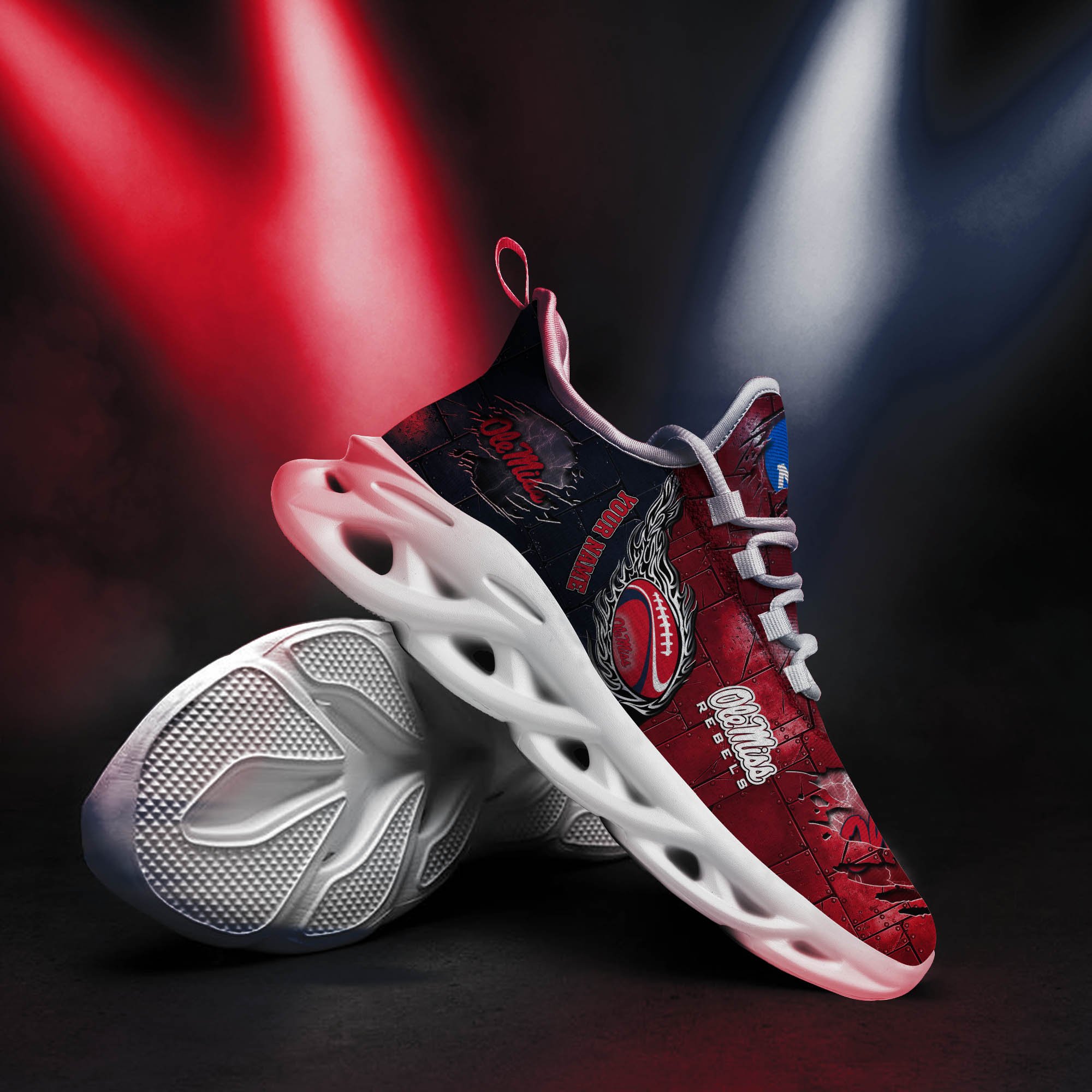Ole Miss Rebels Black Max Soul Shoes 2025 Versions, White Max Soul Shoes Custom Your Name PH879