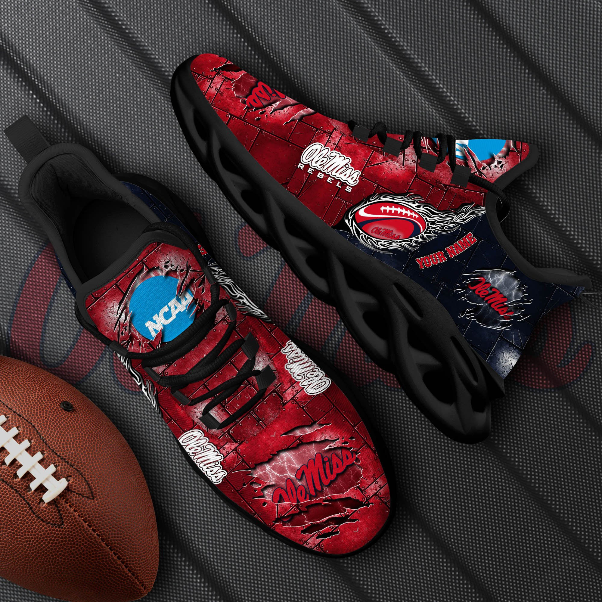 Ole Miss Rebels Black Max Soul Shoes 2025 Versions, White Max Soul Shoes Custom Your Name PH879