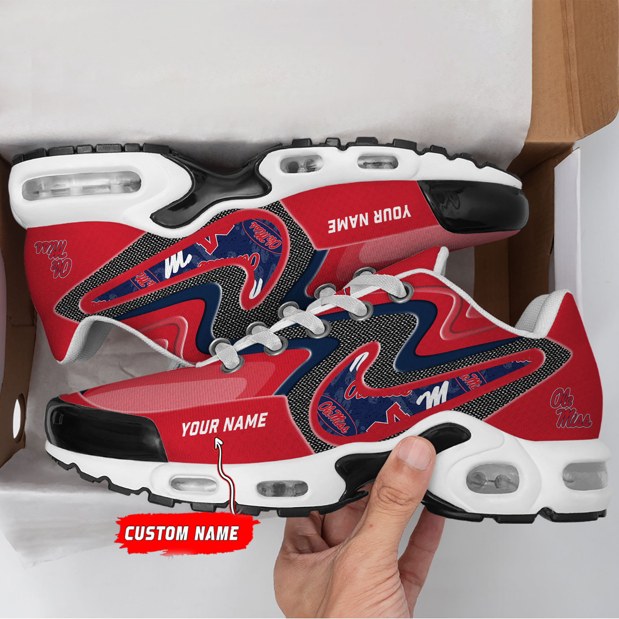 Ole Miss Rebels Personalized Name Team Checkmark Logo Mix Colors Stitch Line TN Air Max Shoes Air Cushion Sneakers