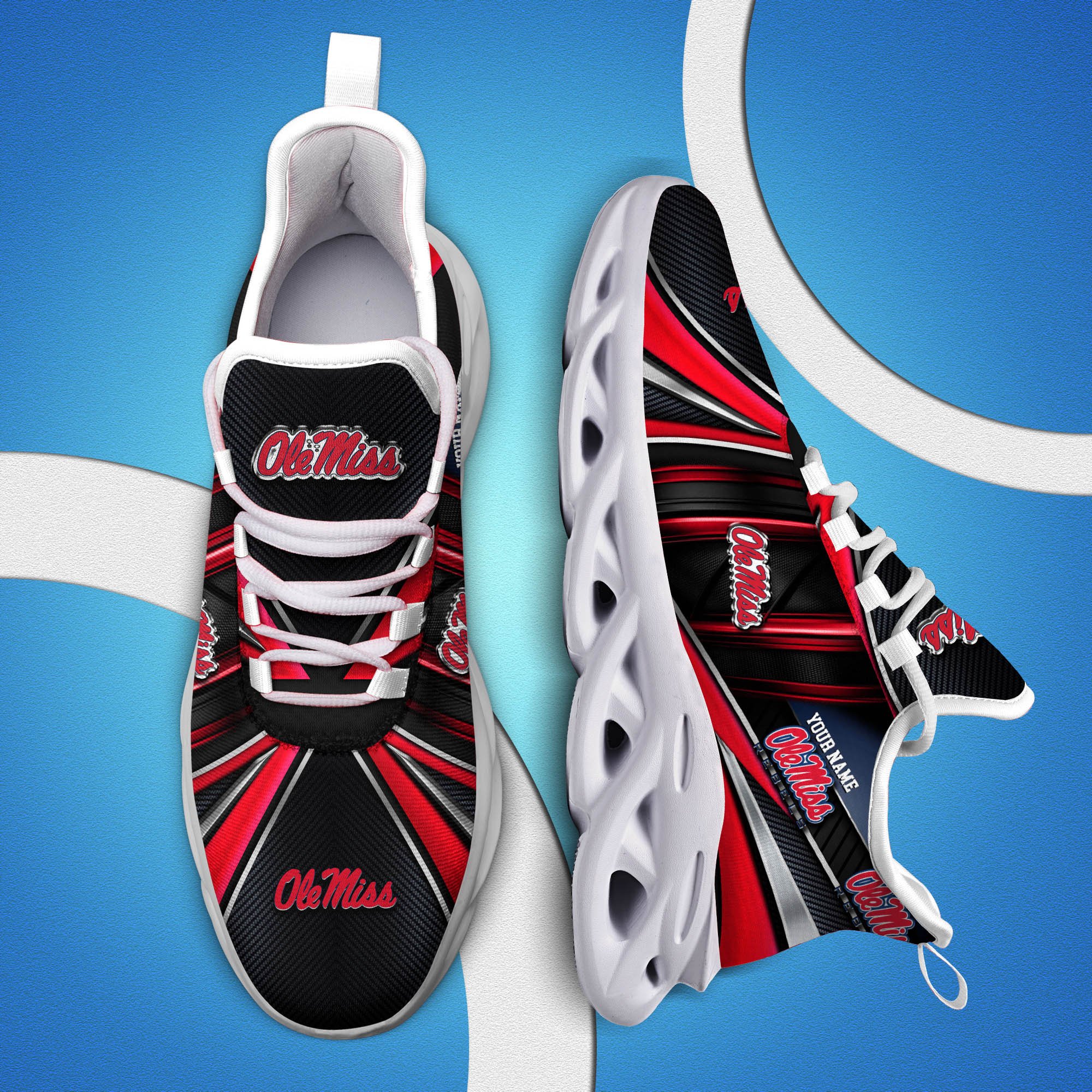 Ole Miss Rebels White C Sneakers 2025 Version Personalized Your Name, Sport Team Sneakers, Sport Gifts PH892