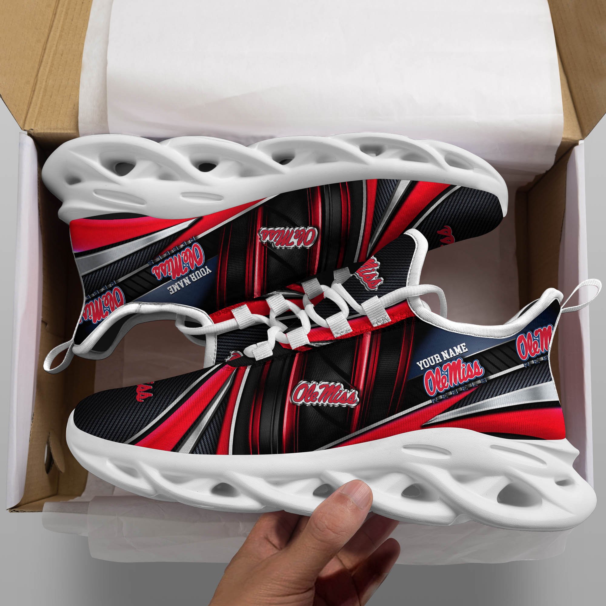 Ole Miss Rebels White C Sneakers 2025 Version Personalized Your Name, Sport Team Sneakers, Sport Gifts PH892